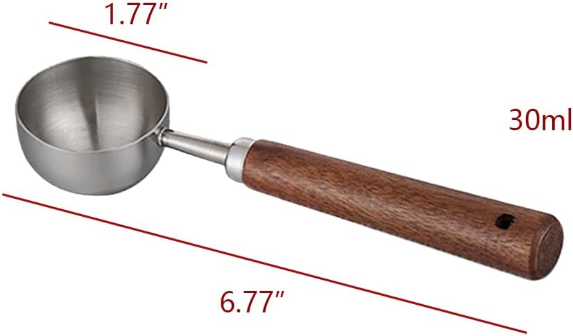 304 Stainless Steel Coffee Measuring Spoon Wooden Handle Coffee Scoop for Coffee, Tea,2 TBSP/30ML,Silver