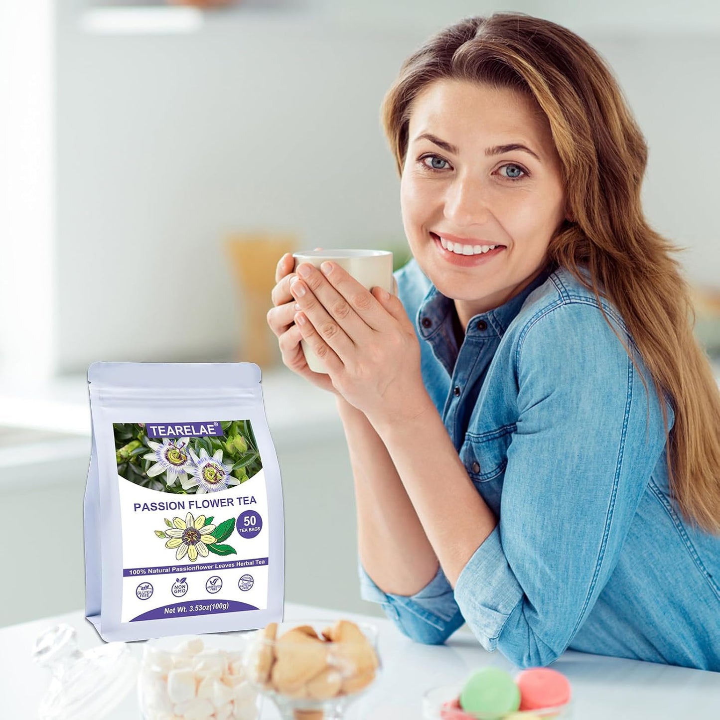 TEARELAE - Passion Flower Tea, 50 Count - Pure Passionflowers Leaves Tea Bags - Pasiflora Tea for Relaxation & Sleep- Non-GMO - Caffeine-Free