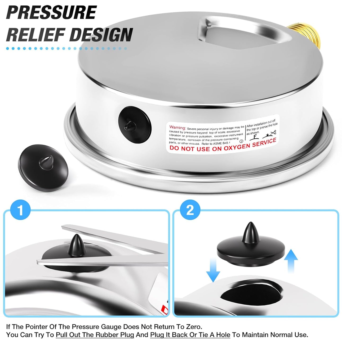 MEANLIN MEASURE 0~30Psi Stainless Steel 1/4" NPT 4" FACE DIAL Liquid Filled Pressure Gauge WOG Water Oil Air Lower Mount, with 1/2" NPT and 3/8" NPT Hex Bushing