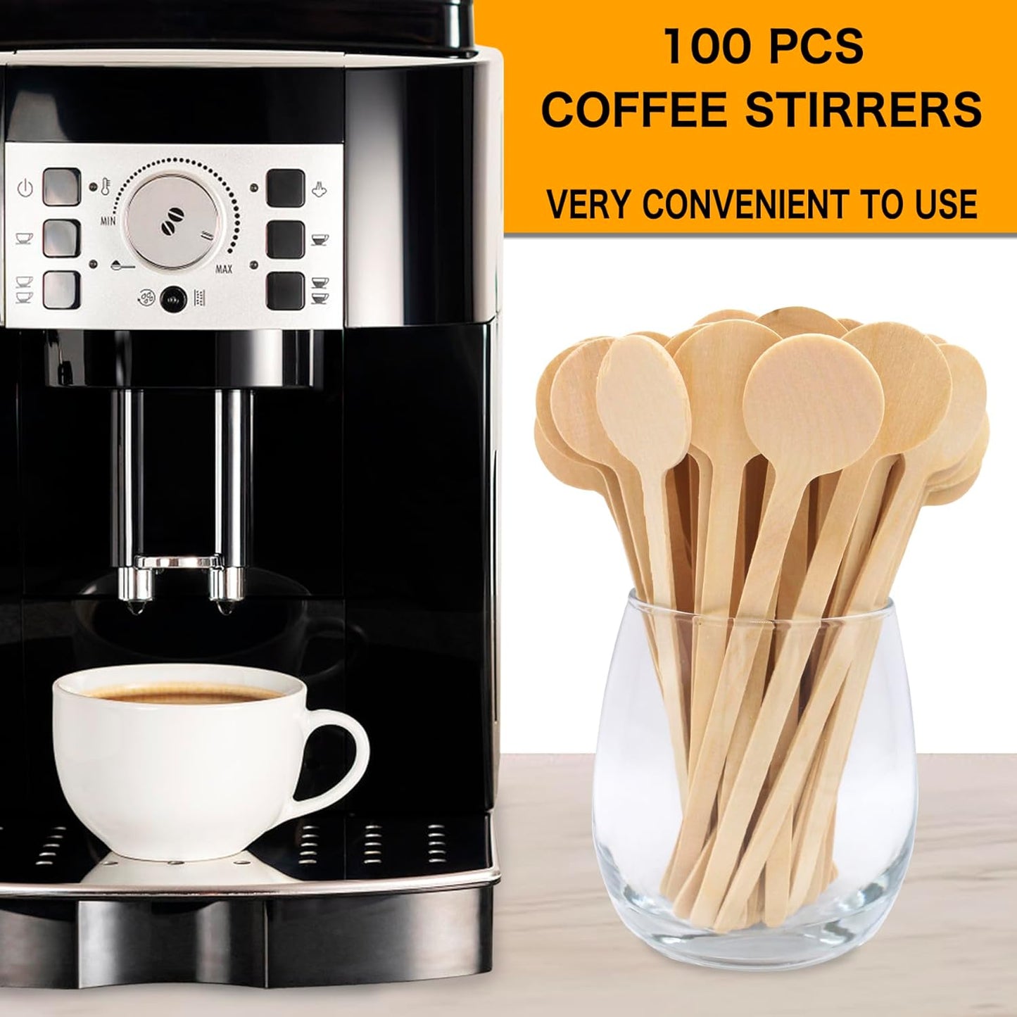 6 In 100Pcs Round Ends Coffee Stirrers, Disposable Eco-Friendly Biodegradable Cafe Grade Coffee Stir Sticks (100pcs)