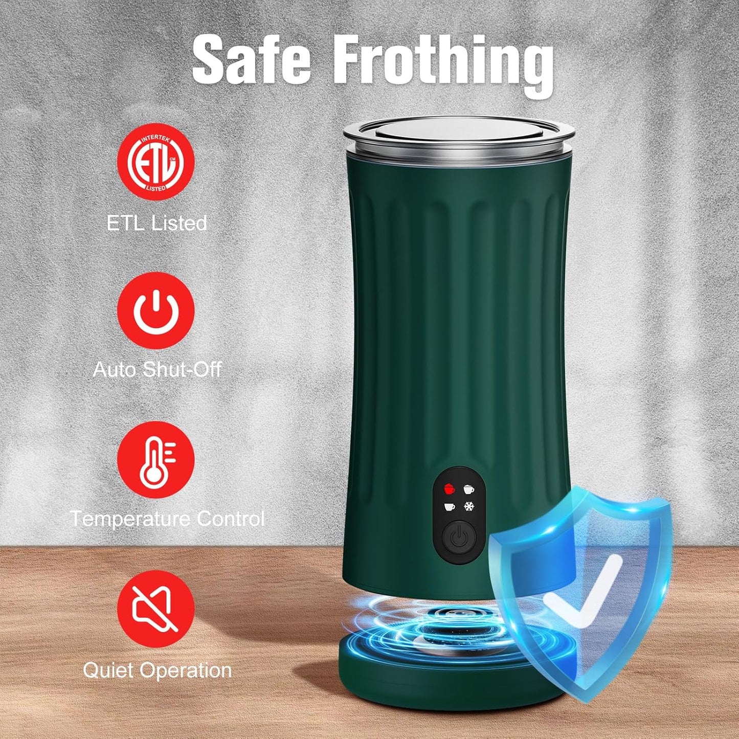 Electric Milk Frother, 4-in-1 Milk Steamer and Frother, 8.1oz/240ml Automatic Warm and Cold Foam Maker, Auto Shut-Off Frother for Coffee, Latte, Cappuccino, Macchiato(Green)