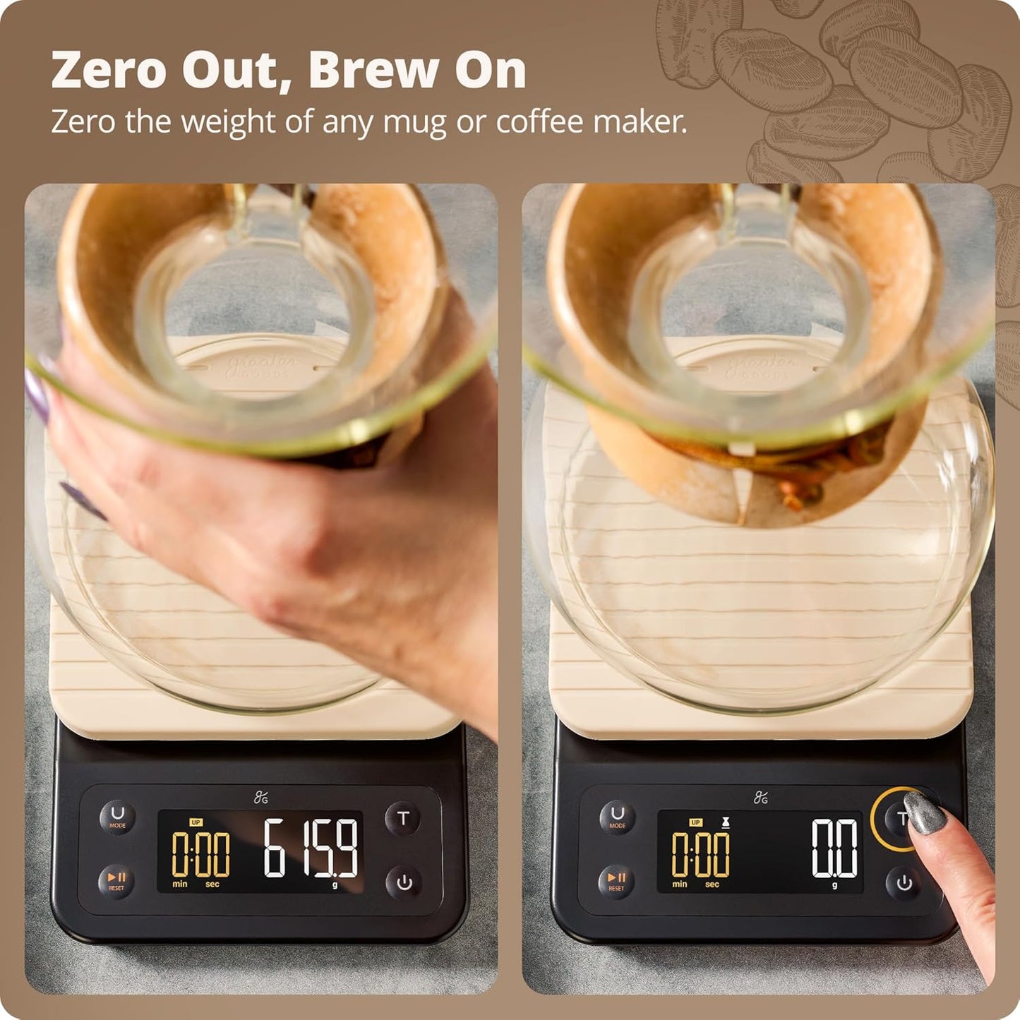 Greater Goods 0.1g Precision Coffee Scale with Timer โ 3kg Digital Scale for Pour-Over, Espresso, French Press, Kitchen Use (Birch)