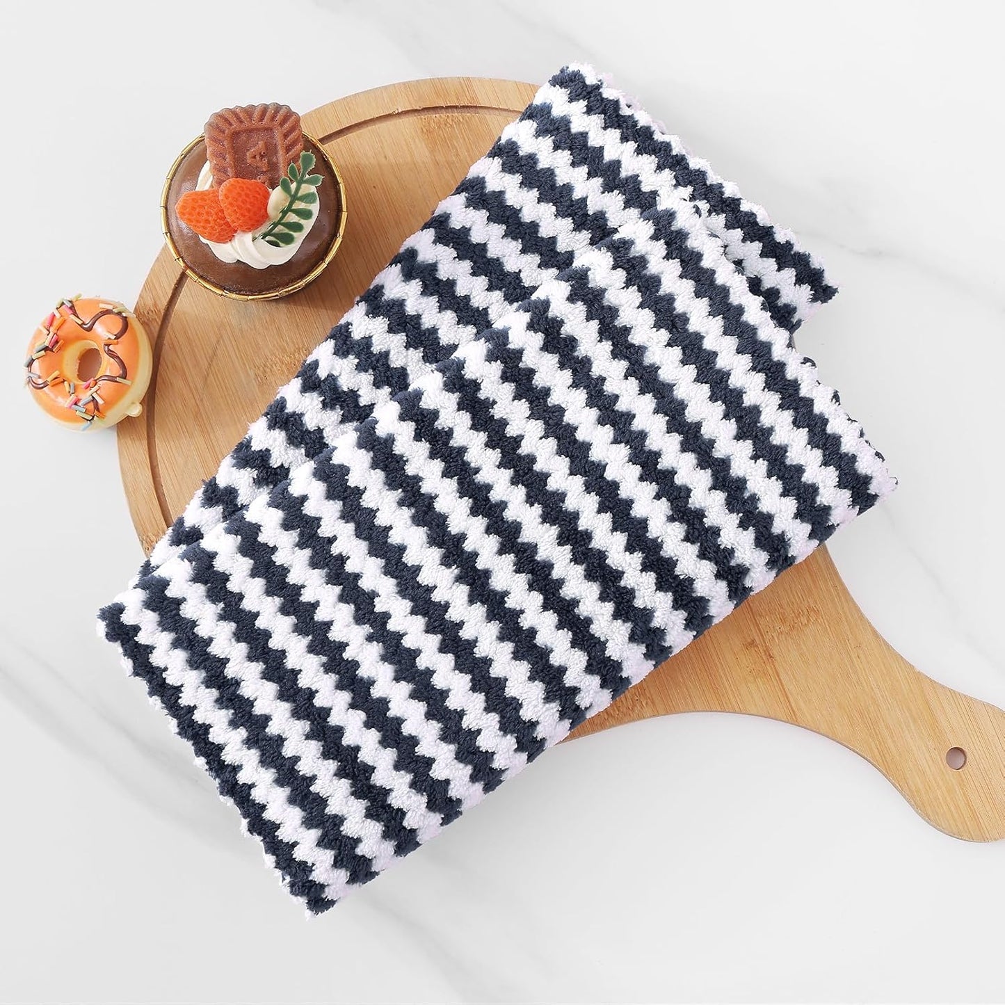 Homaxy Kitchen Towels(12 Pack, 10 x 20 inches), Ultra Soft and Absorbent Dish Towels, Reusable Fast Drying Microfiber Cleaning Cloth, Coral Velvet Wave Design No-lint, Dark Grey