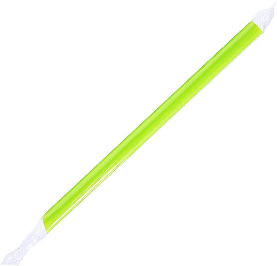 Karat [1,600 ct] 9" Boba Straws (0.39" Diameter), Individually Wrapped, Diagonal Cut | Green