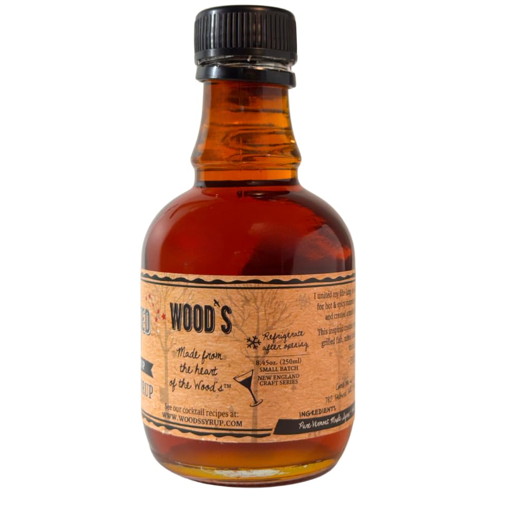 WOOD'S “Ghosted” Maple Syrup – Ghost Pepper Infused | Sweet & Spicy Flavor Fusion | Small-Batch Vermont Syrup with Real Ghost Pepper Extract | Vegan, Natural, Eco-Friendly | Great for Cocktails, BBQ, Glazes & More |8.45 Fl Oz (250mL)