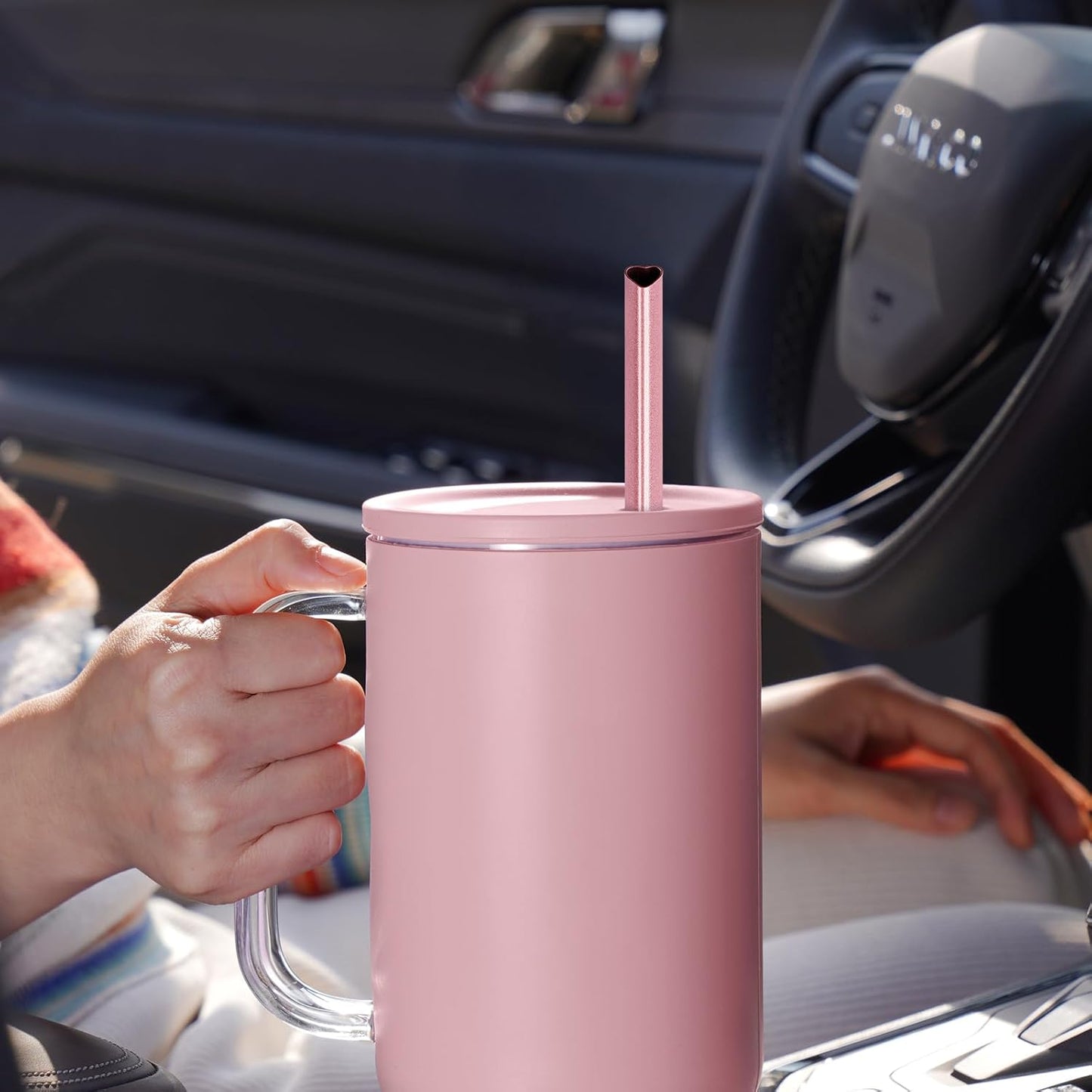 NiHome 12-Inch Heart-Shaped Stainless Steel Drinking Straws for Stanley Tumbler 40oz 10-Pack with 2 Cleaning Brushes, Reusable for Hot & Cold Drinks, Dishwasher Safe, Safe Edges for Kids (Pearl Pink)