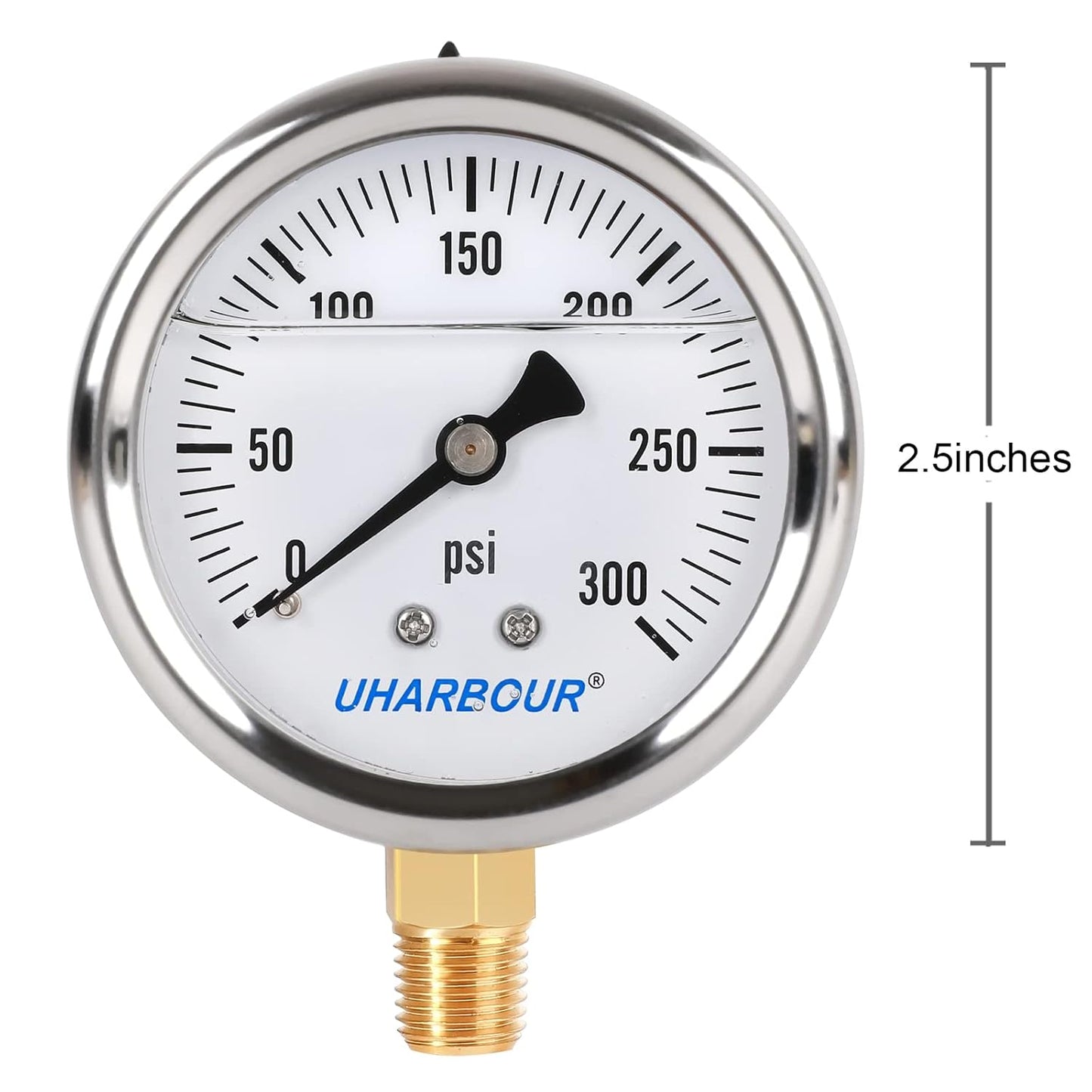 Glycerin Filled Pressure Gauge with 304 Stainless Steel Case, 2.5" Dial Size, 0-300Psi, High Accuracy, 1/4" NPT Center Lower Mount with Single Scale (psi).…