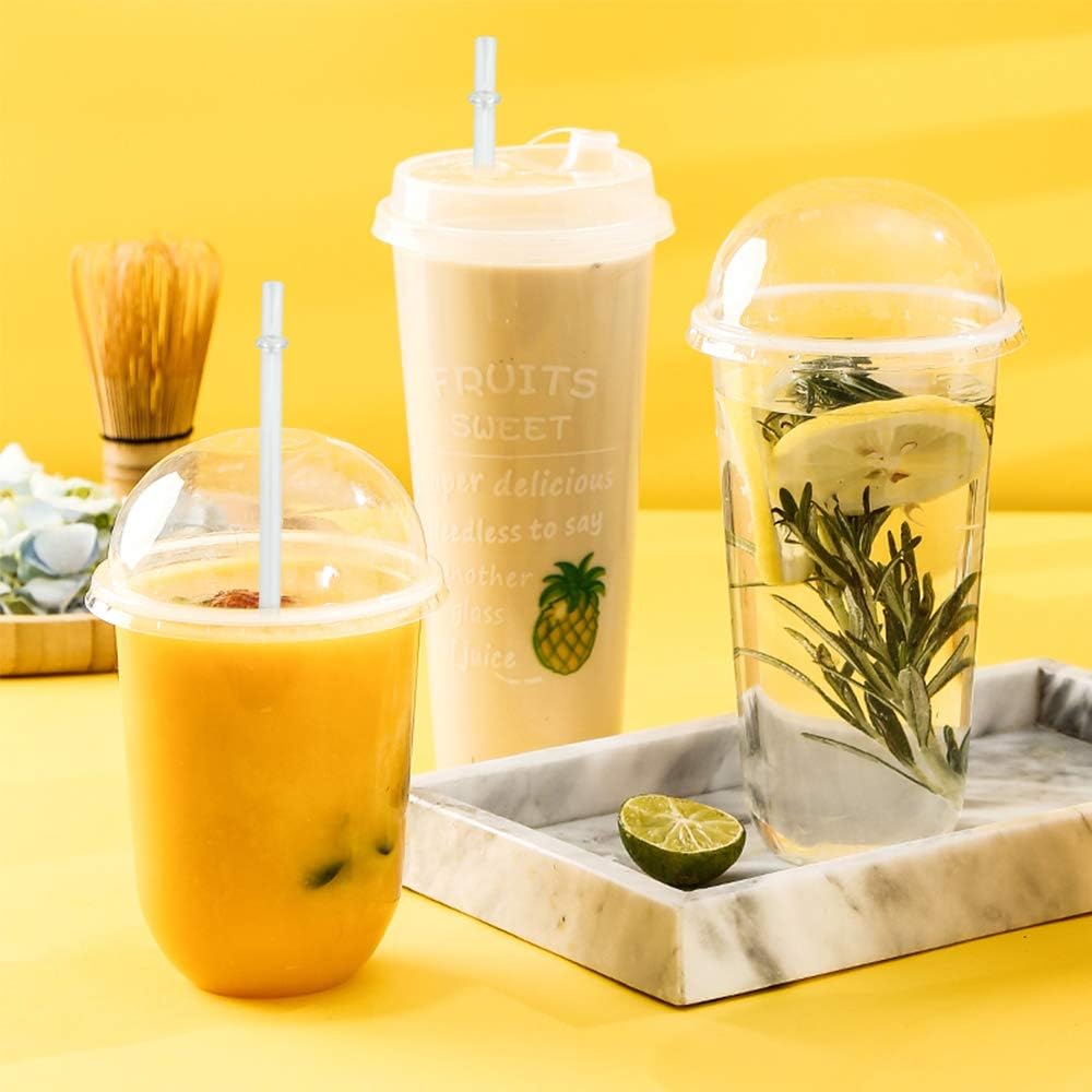 50 Pieces Reusable Straws, BPA-Free, 9" Transparent Hard Plastic Stripe Drinking Straw for Mason Jar Tumbler, Family or Party Use With Cleaning Brush