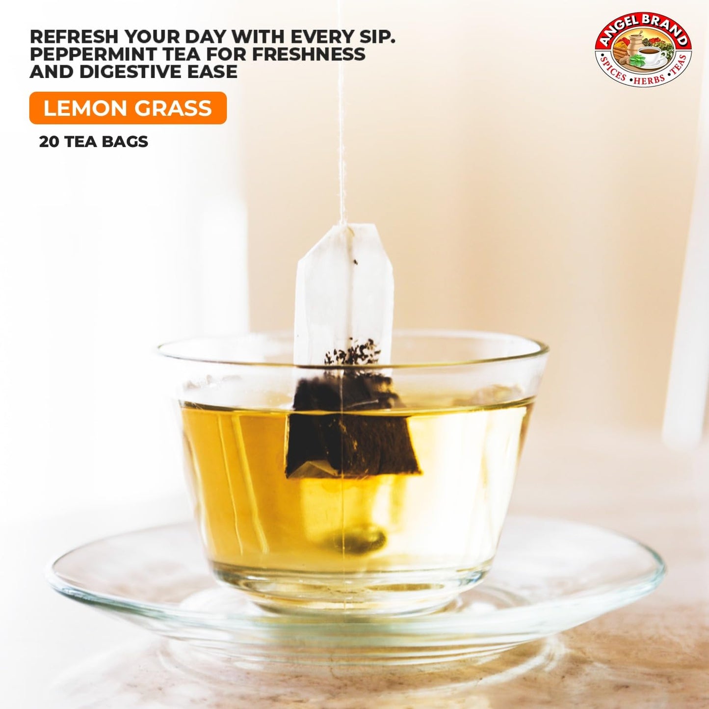 Angel Brand Lemongrass Tea Bags 20 Tea Bags – Pack 3 Lemon Grass Tea with Ginger, Rose Hips, & Clove - Lemongrass Tea Bags with Balanced Flavor, Rich Nutrients & Health Benefits