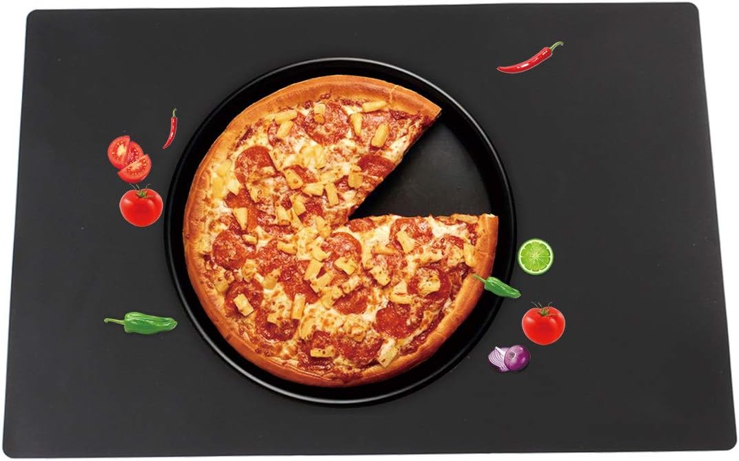 Extra Large Mulitpurpose Silicone Placemat,Countertop Protector, Kitchen Counter Mat, Table Mat, Heat Resistant, Washable, Non Slip ...… (Black -2PCS, 23.6X 15.8inch)