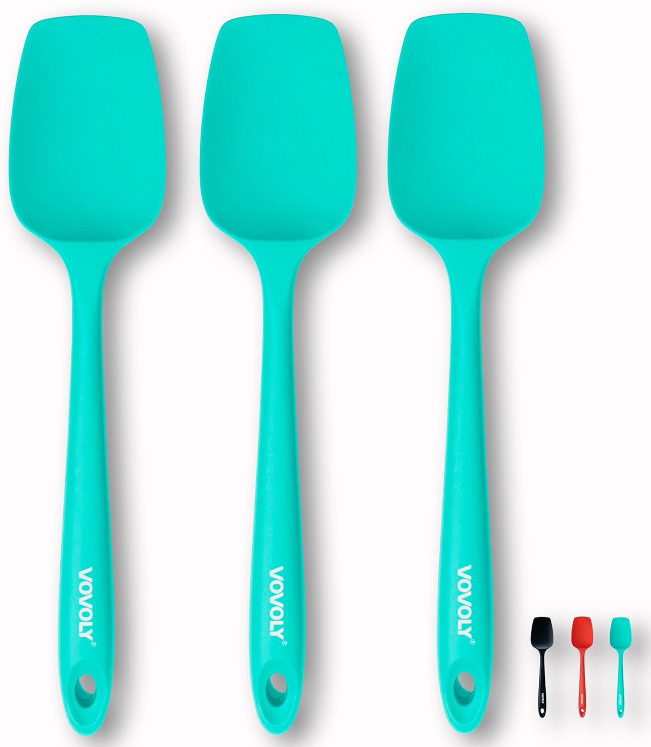Silicone Spatula Set, High Heat Resistan Rubber Spoon Spatula, Non-Stick Spoonula with Seamless One Piece Design, Flexible Scrapers Baking Mixing Tool, 3 Pack, teal