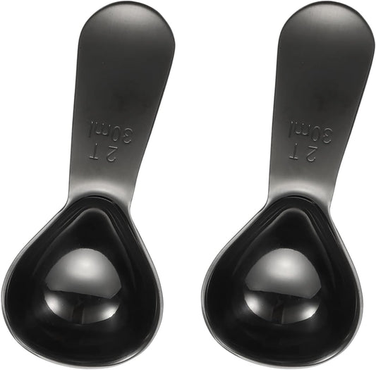 uxcell 2Pcs Stainless Steel Coffee Scoop, 30ml Short Handle Measuring Spoon for Ground Coffee Tea Sugar Kitchen Gifts, Black