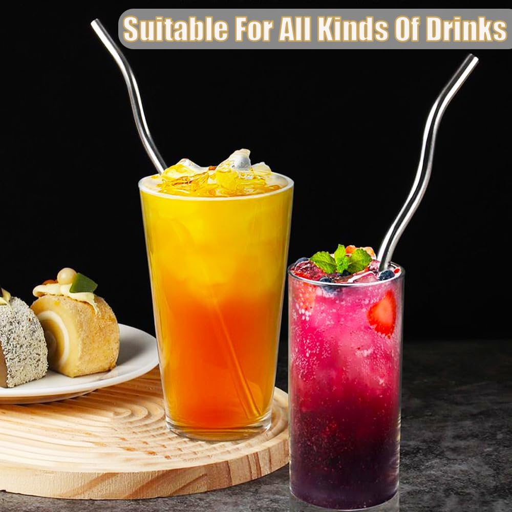 Reusable Stainless Steel Drinking Wavy Colorful Straws,With Curved Bend Metal Long Drinking Straws Set for Milkshake,Smoothie,Beverage,5 Piece. (Colorful)