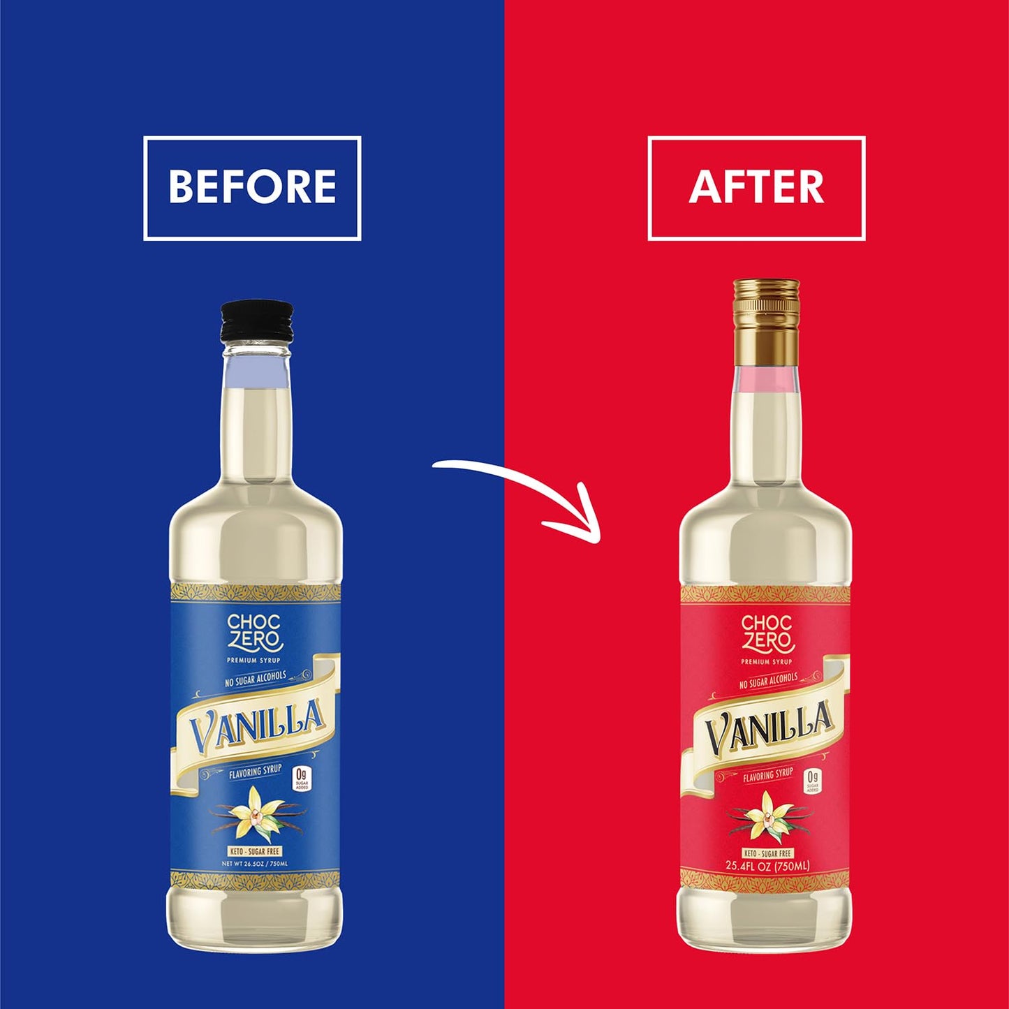 ChocZero Sugar Free Vanilla Syrup for Coffee - Keto Flavoring Syrups - Low Calorie Simple Syrup for Flavored Drinks – 25.4 Fluid Ounces