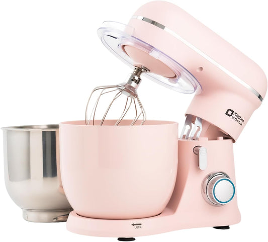 Kitchen in the Box Stand Mixer, 3.5QT Two Bowls Small Kitchen Electric Mixer, 10-Speed Portable Lightweight Matte Finish with Egg Whisk, Dough Hook, Beater (Rose Pink, 3.5QT)