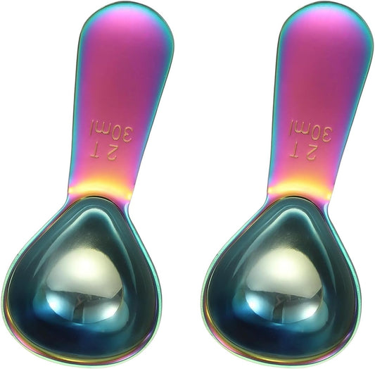 uxcell 2Pcs Stainless Steel Coffee Scoop, 30ml Short Handle Measuring Spoon for Ground Coffee Tea Sugar Kitchen Gifts, Rainbow
