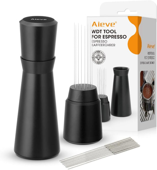 Aieve WDT Tool Espresso, Metal Distribution Tool with 10 x 0.4mm Stainless Steel Needles Espresso Stirrer, Coffee Distributor Aluminum Alloy Handle &amp; Stand with 10 Extra Needle