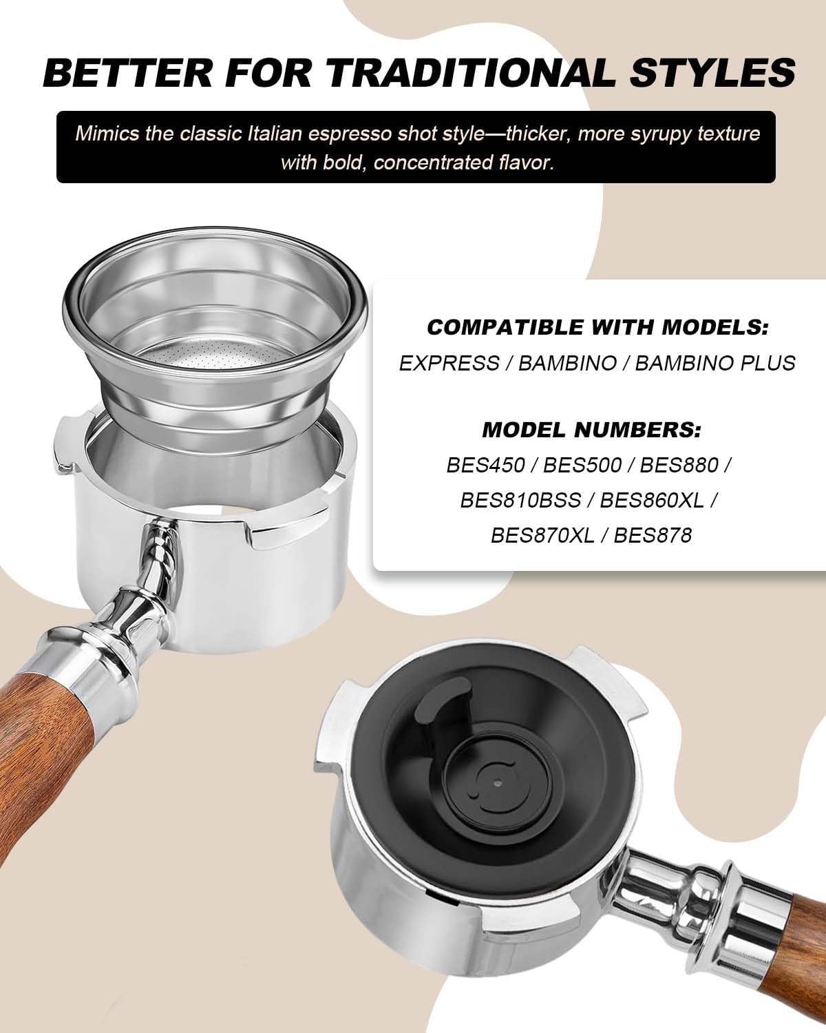 Two Cup Dual Wall Filter, Precision 18-22g Single-Hole Double Shot Basket[1 Pack] – Italian Craftsmanship &amp; Centered Flow – Fits 54mm Breville/Sage: Bambino, Bambino Plus, Barista Express