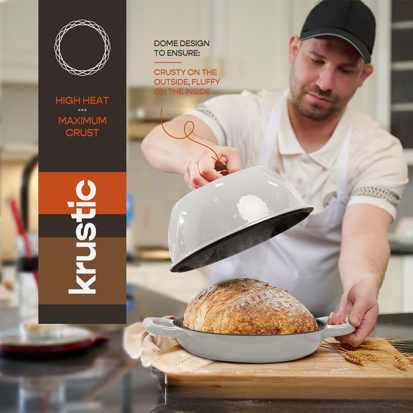 Enameled Cast Iron Dutch Oven for Sourdough Bread Baking | 6 Quart Pot with Lid | 10 Inch Ceramic Enamel Thick Coated Cookware Set with Non Stick Silicone Baking Mat for Cooking | 6 Qt | White