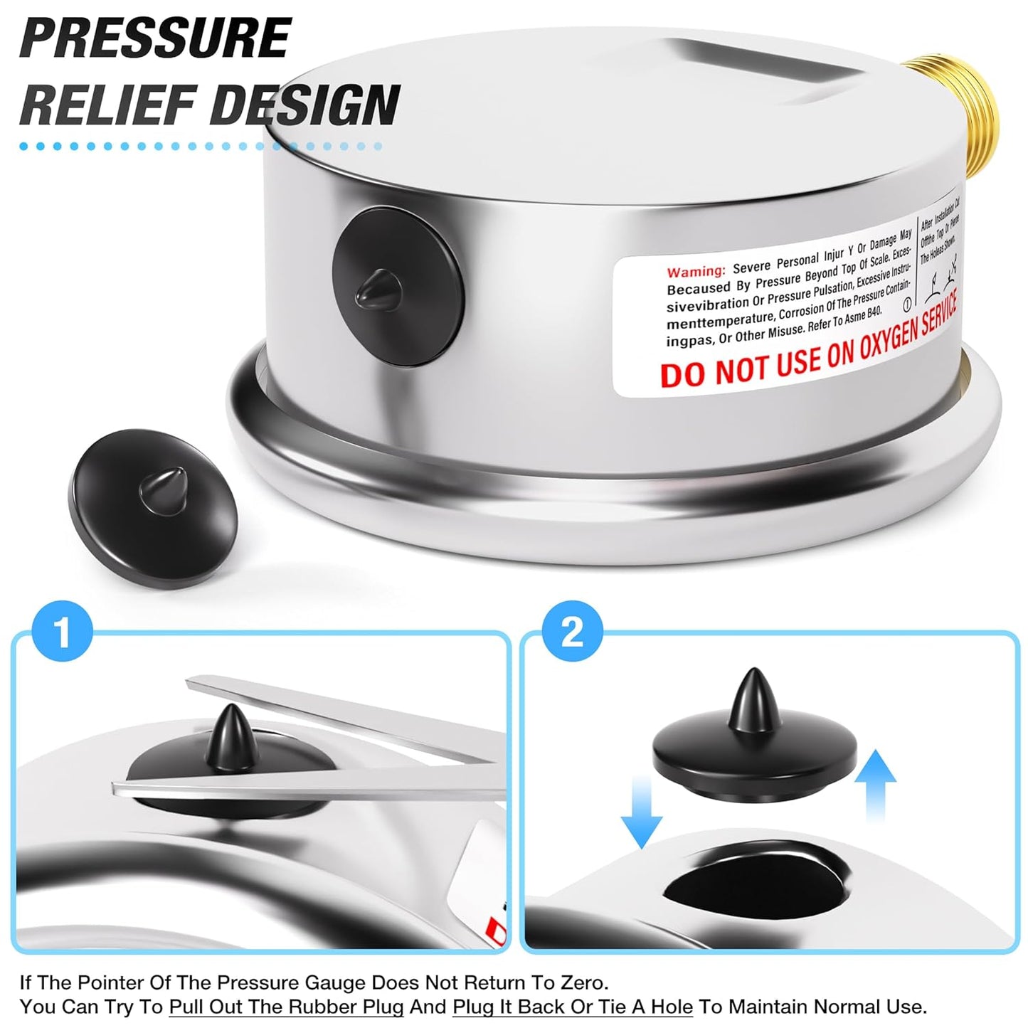 MEANLIN MEASURE 0~30Psi Stainless Steel 1/4" NPT 2.5" FACE DIAL,Liquid Filled Pressure Gauge,WOG Water Oil Air Lower Mount (Pack of 2), with 1/4" x 1/2" NPT and 1/4" x 3/8" NPT Hex Bushing