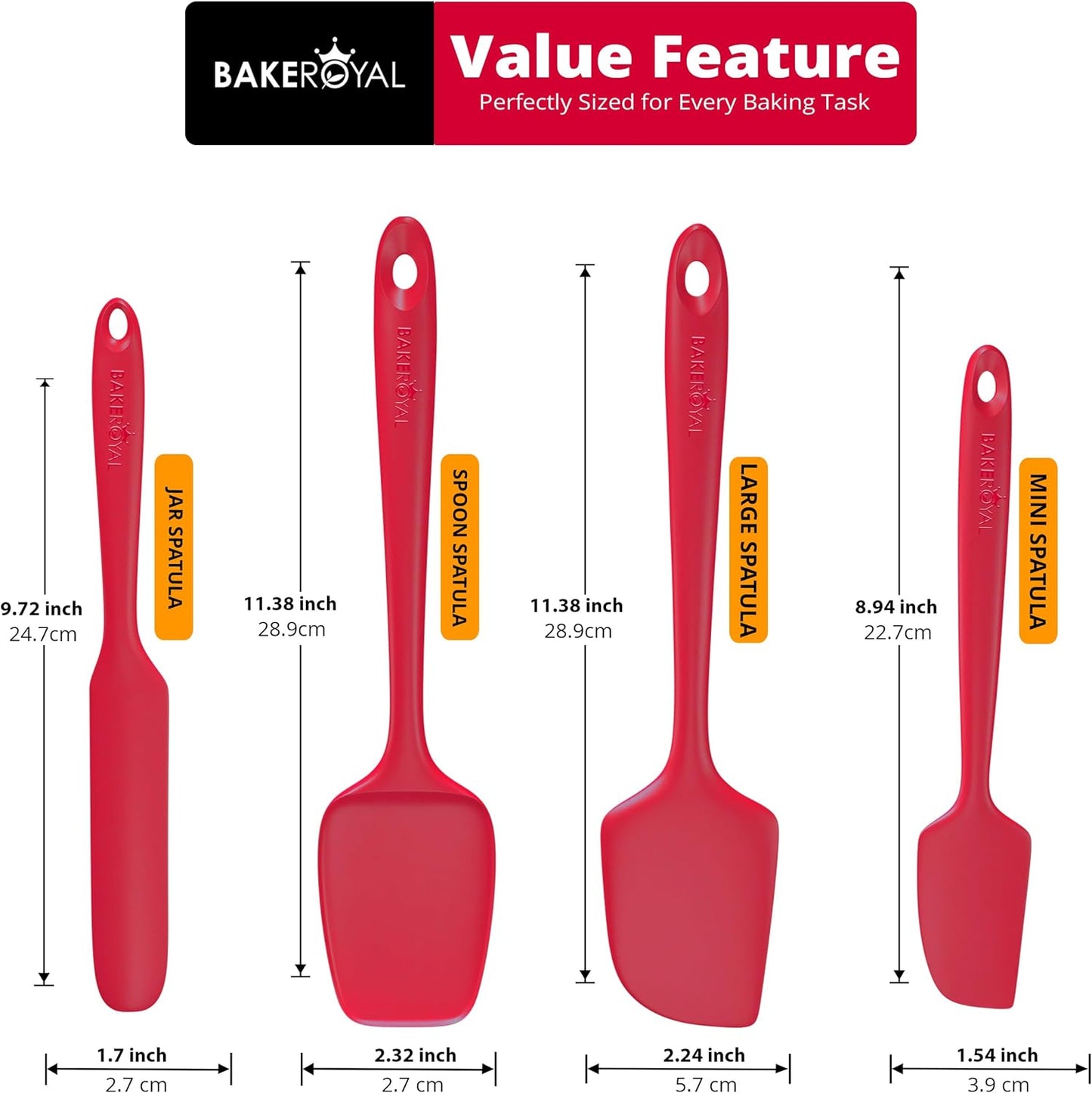 Silicone Spatula Set - 4-Piece Rubber Spatulas Silicone Heat Resistant 600°F for Everyday Task - Seamless Design Kitchen Spatulas for Nonstick Cookware - Red