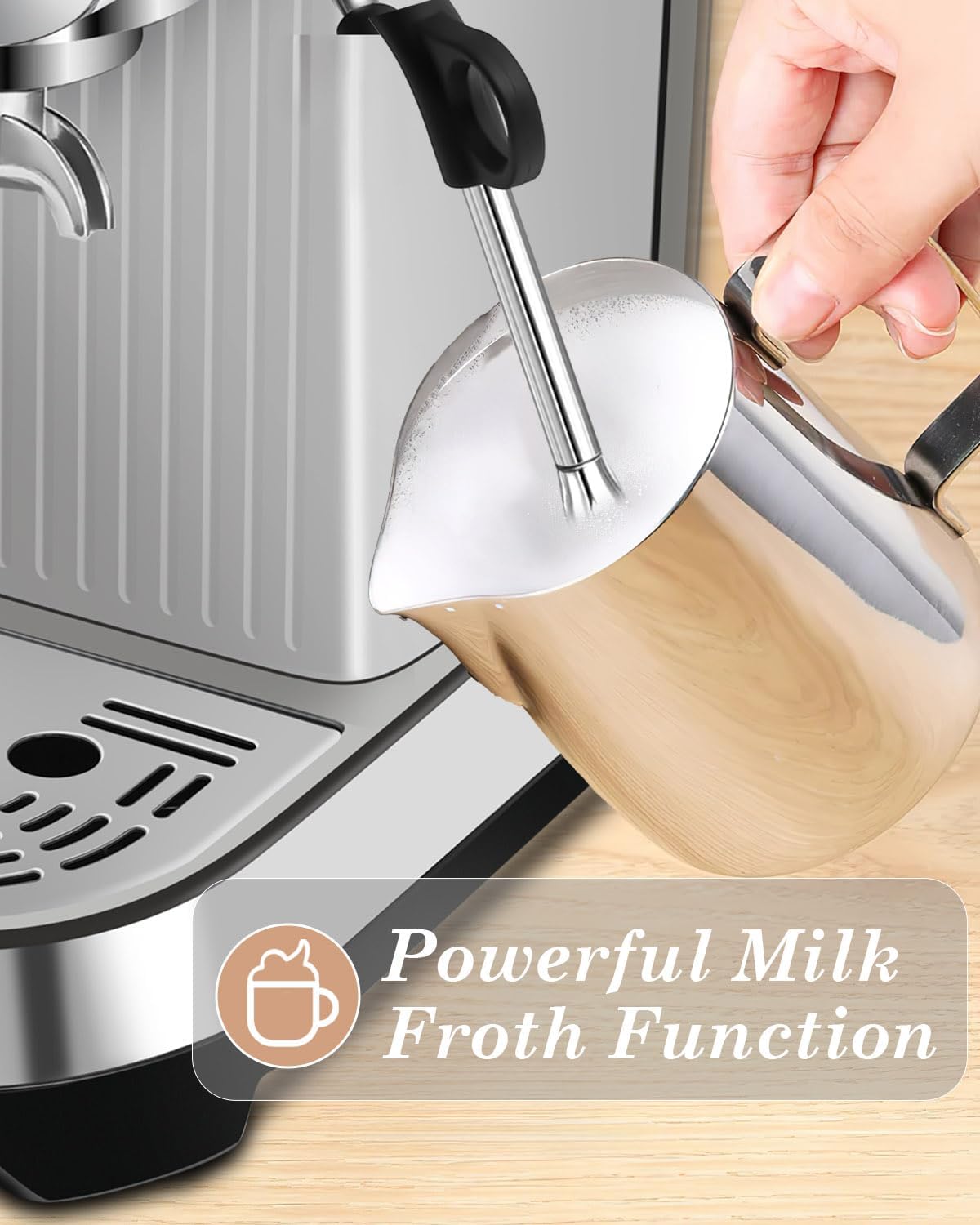 Espresso Machines 20 Bar with LED Touchscreen, Adjustable Temperature(185~203°F) Timing(25~60s), Compact Stainless Steel Coffee Maker with Milk Frother Steam Wand for Home Cappuccino & Latte Maker