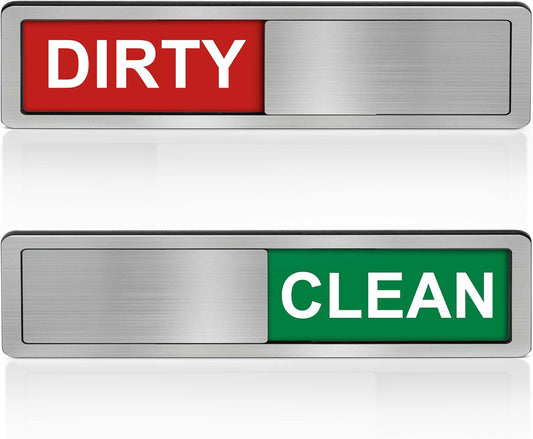 Dishwasher Clean Dirty Sign-Dishwasher Magnet Stainless Steel Clean Dirty Sign for Kitchen Organization Farmhouse Dishwasher Slide Indicator, Optional Adhesive Stickers