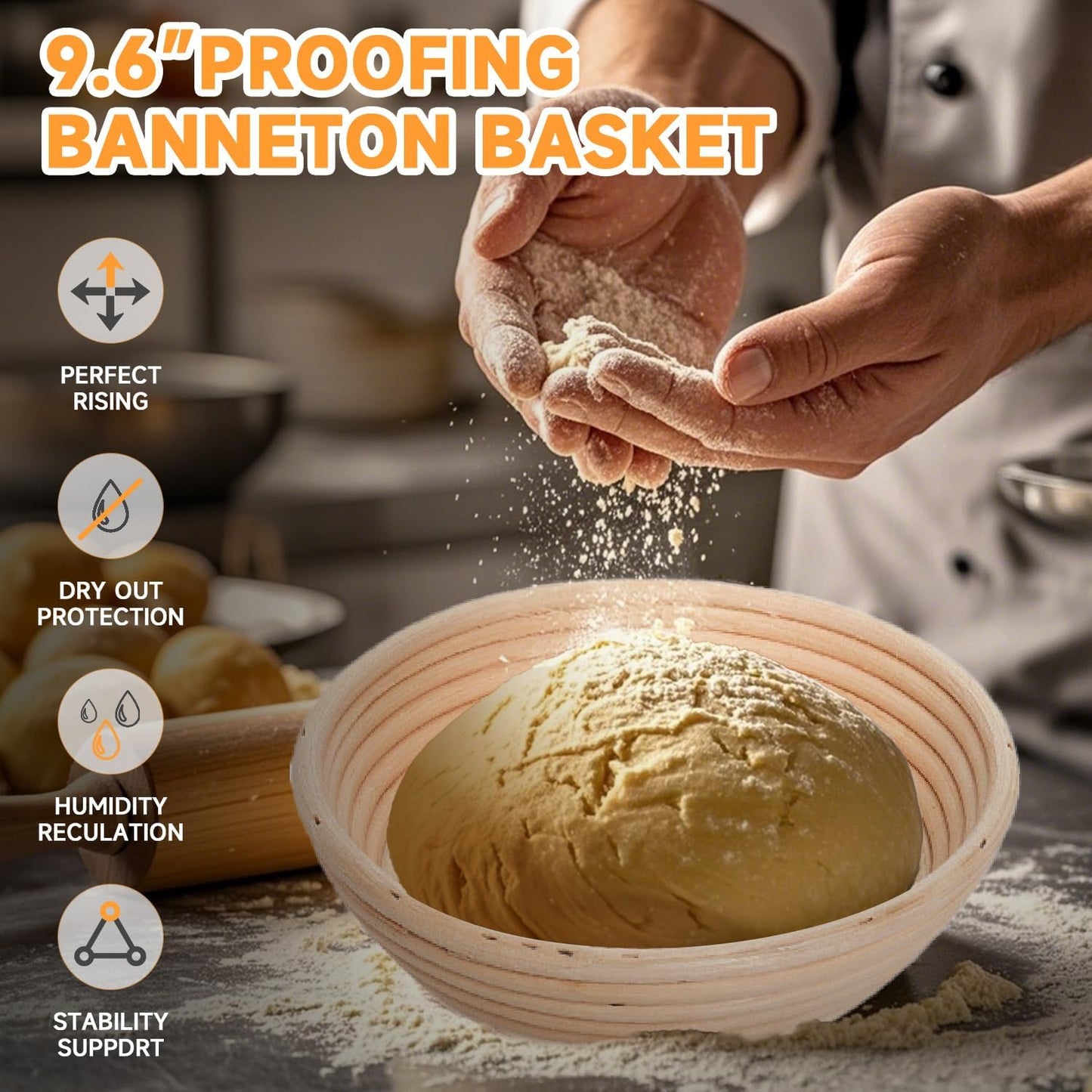 Cast Iron Dutch Oven Bread Baking Kit - 10-Piece Set with Banneton Basket, Dough Scraper, pizza shovel，Bread Lame, Whisk, Brush, and Silicone Grips with Skillet Lid Cooking Pan Handles Lame, 5QT