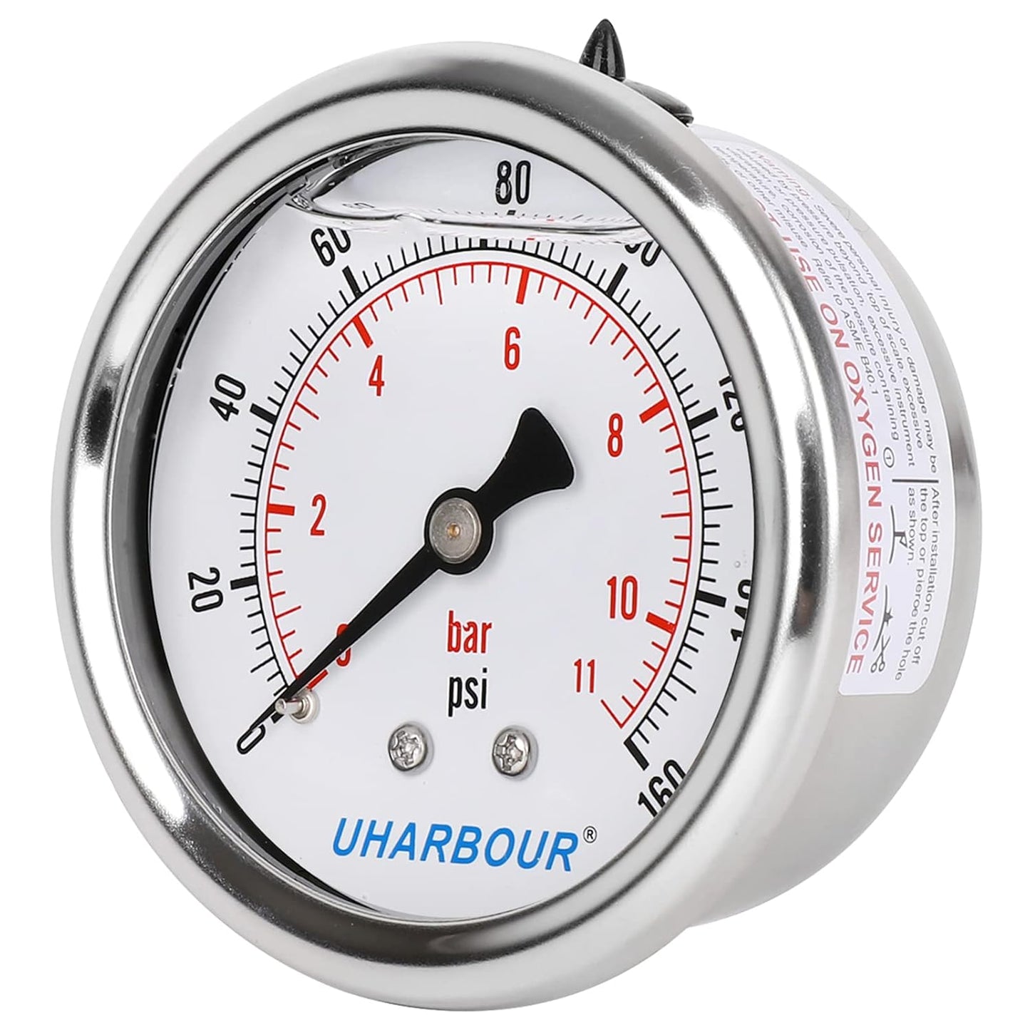 Glycerin Filled Pressure Gauge 160psi/11bar, Stainless Steel case, Brass Inside Construction, 2-1/2" dial, 1/4" NPT Back Connection.…