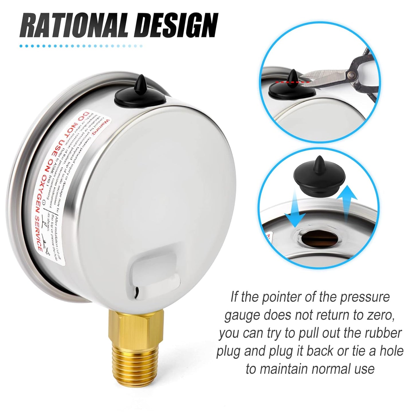 MEANLIN MEASURE 0~600Psi Stainless Steel 1/4" NPT 2.5" FACE DIAL Liquid Filled Pressure Gauge WOG Water Oil Air Lower Mount, with 1/4" x 1/2" NPT and 1/4" x 3/8" NPT Hex Bushing