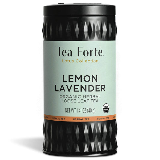 Tea Forte Lemon Lavender Premium Organic Loose Leaf Caffeine-Free Herbal Tea Blend Canister, Makes 35-50 Cups