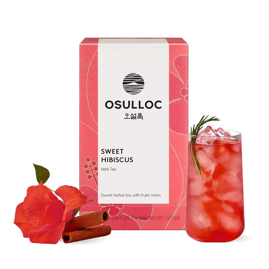 OSULLOC Sweet Hibiscus (Lemon & Cinnamon flavor), Decaffeinated Herbal tea, Relaxing Fruit Blended Hibiscus tea, Premium Tea bags from Jeju Island, 20 count, 1.27 oz