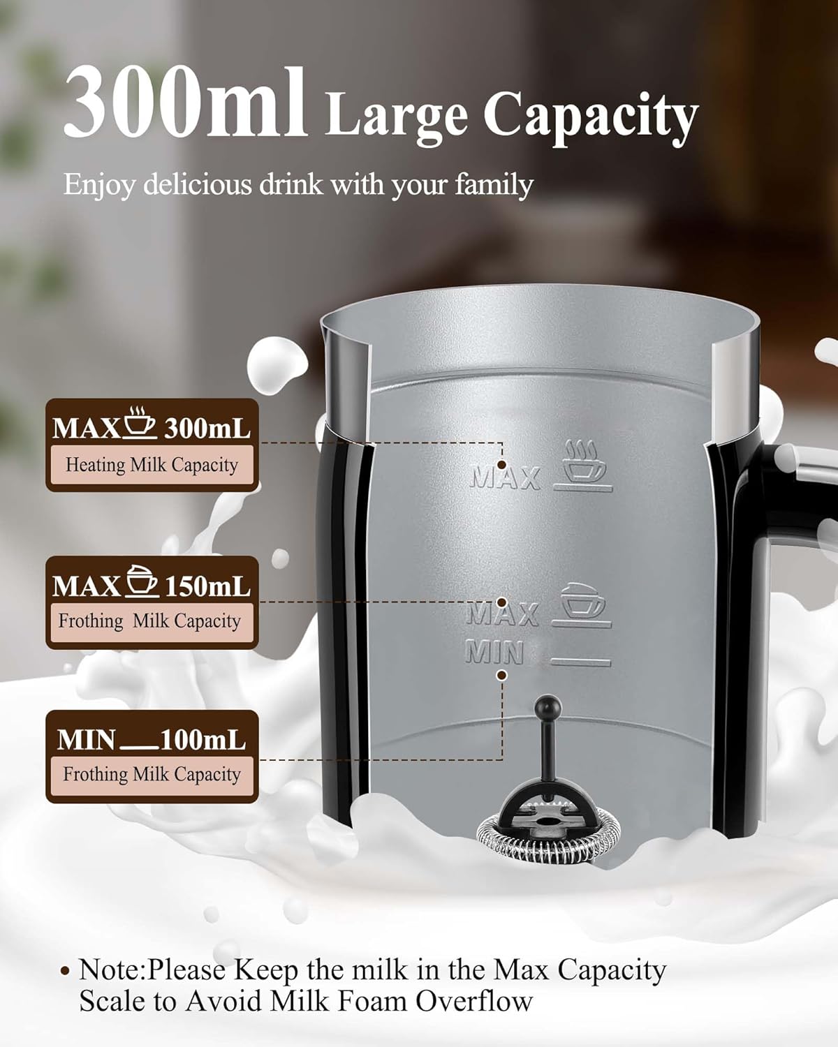 5-in-1 Milk Frother and Steamer - Upgraded Automatic Milk Steamer 11.8oz Hot & Cold Foam Maker and Milk Warmer with LED Display Touch Screen & Two Whisks for Latte,Cappuccinos,Silent Working