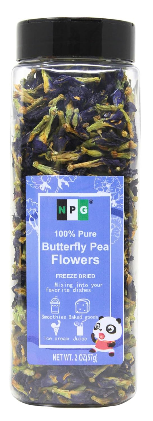 NPG Blue Butterfly Pea Flower Tea 2 Oz, Whole Flower Buds Loose Leaf, Natural Non-GMO Blue Food Coloring for Iced Tea, Cocktails, Caffeine-Free, Approx. 875 Ct