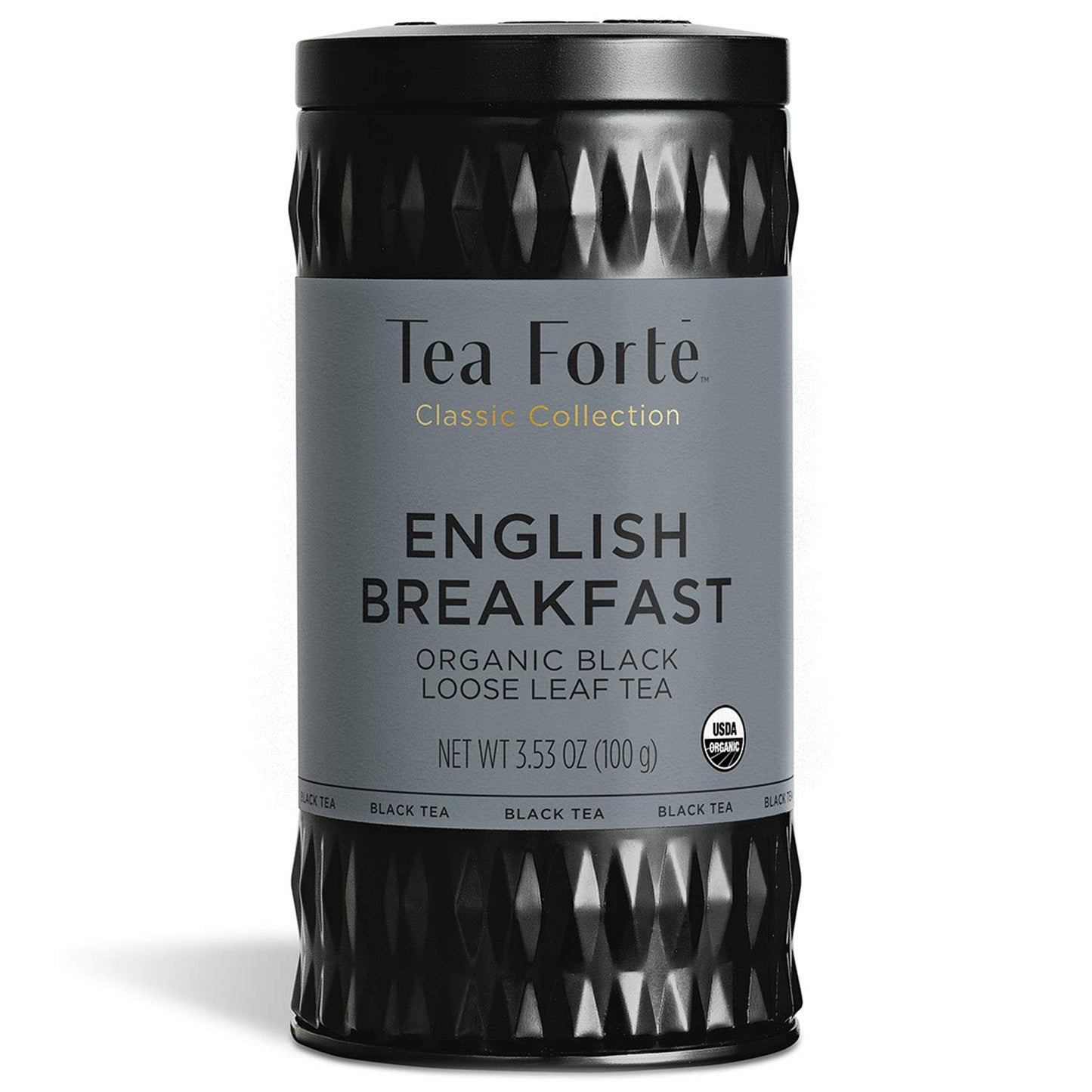 Tea Forte English Breakfast Premium Organic Loose Leaf Caffeinated Black Tea Blend Canister, Makes 35-50 Cups