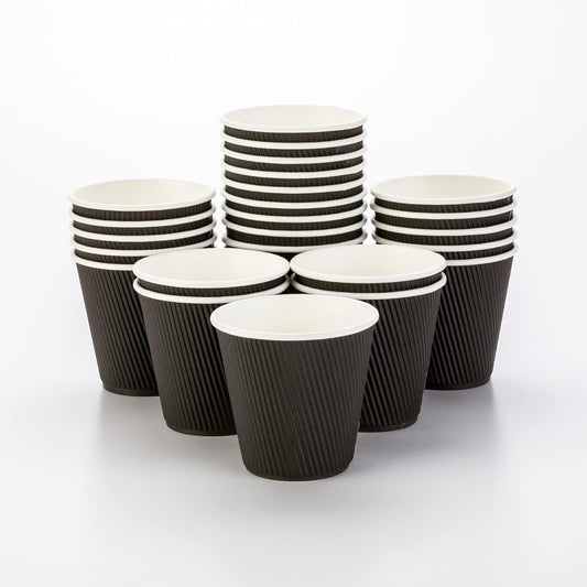 Restaurantware 8 Ounce Double Wall Disposable Coffee Cups, 500 Insulated Black Paper Tumblers with Ripple Wall Design, Lids Sold Separately for Hot Drinks like Tea, Hot Chocolate, and More