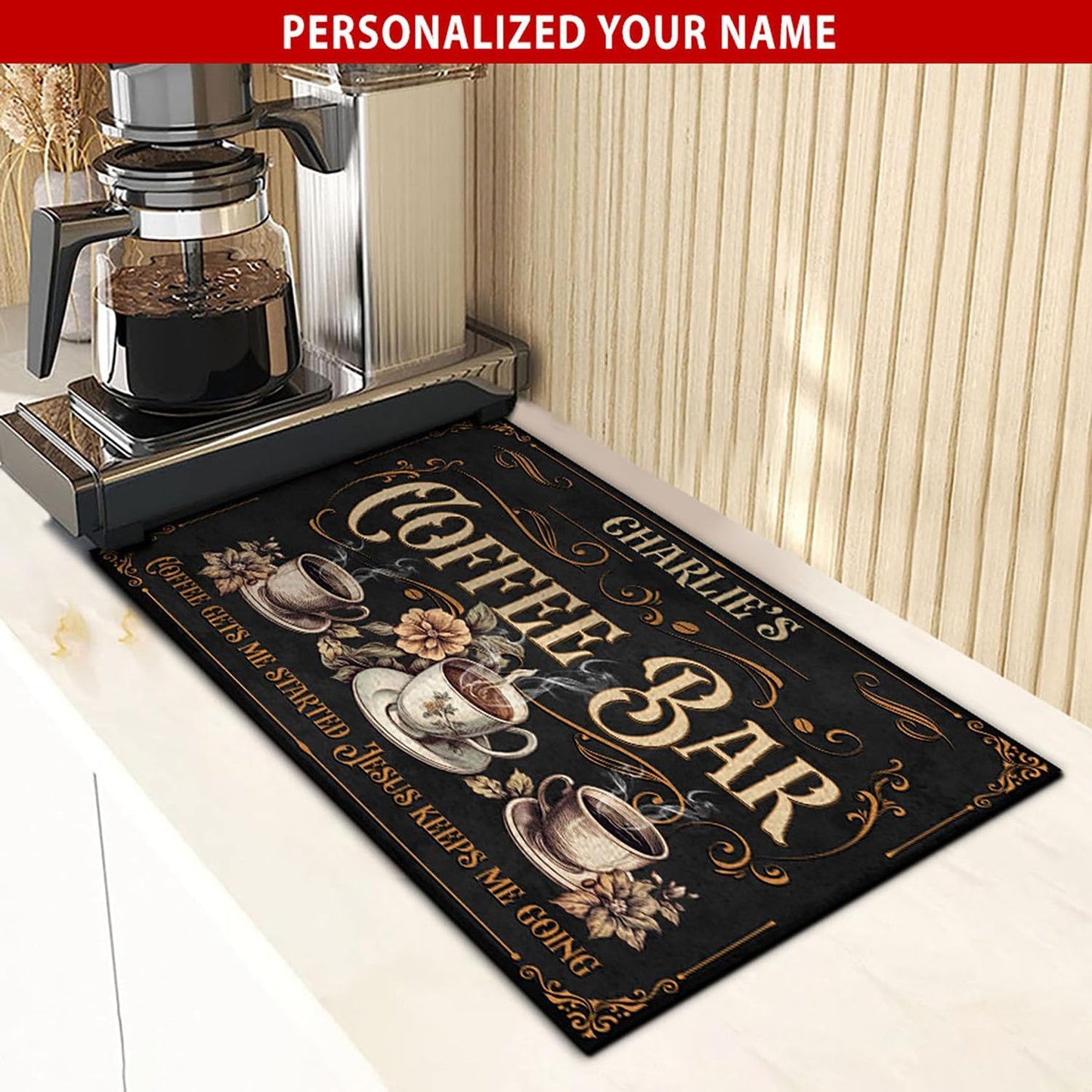 THUYPT Personalized Absorbent Coffee Mat for Counter, Coffee Drying Mat Coffee Bar Accessories, Kitchen Counter Coffee Maker Coffee Station Decoration (07)