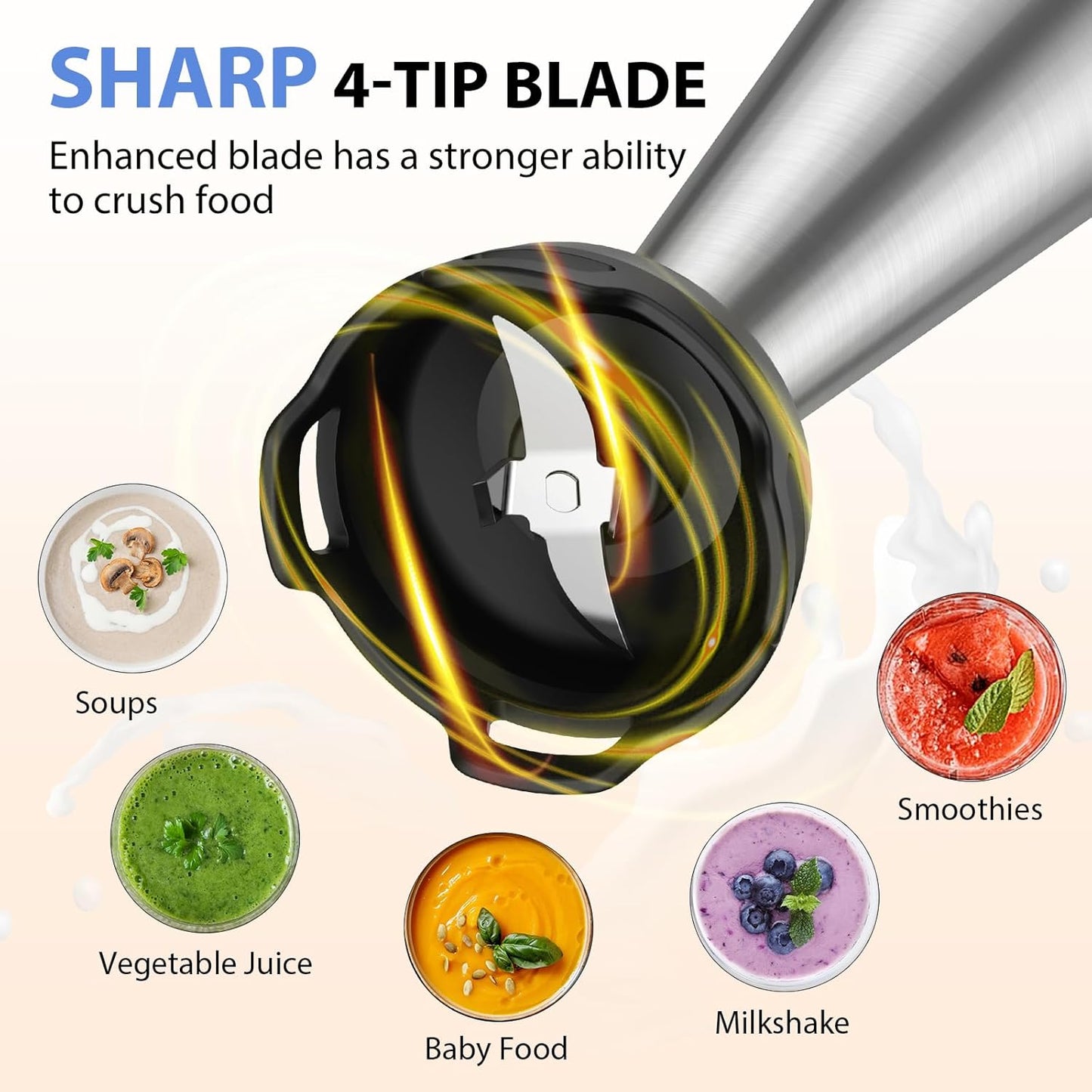 KOIOS Immersion Blender, 1000W Anti-scratch 3-in-1 Hand Blender, Upgraded 12 Speed Stainless Steel Blade Stick Blender with Turbo Mode, Whisk and Milk Frother, Non-BPA, Black