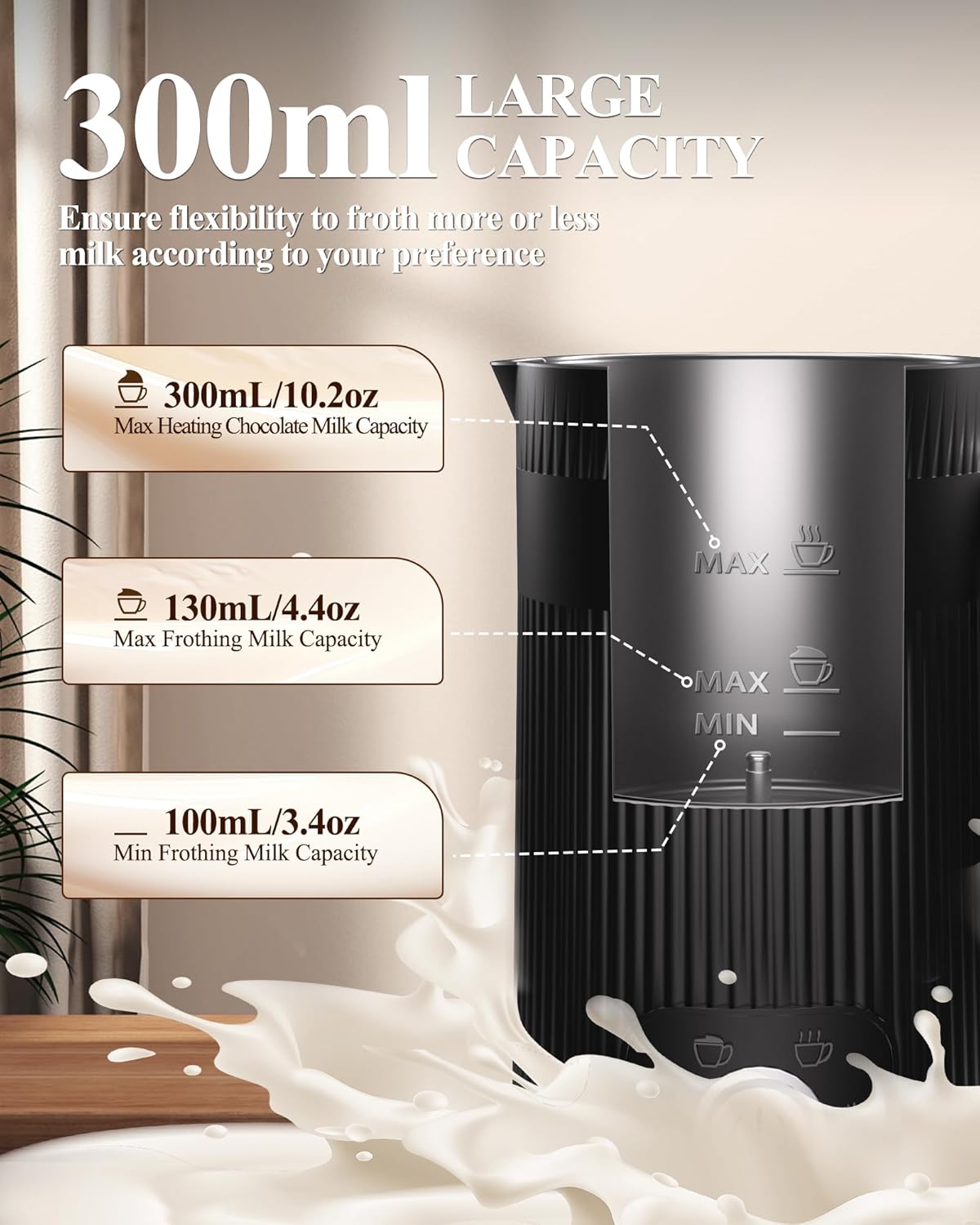 4 in 1 Electric Milk Frother: Automatic Milk Steamer Large Capacity Hot & Cold Coffee Foam Froth Maker, Milk Warmer Foamer for Latte, Cappuccino, Hot Chocolate