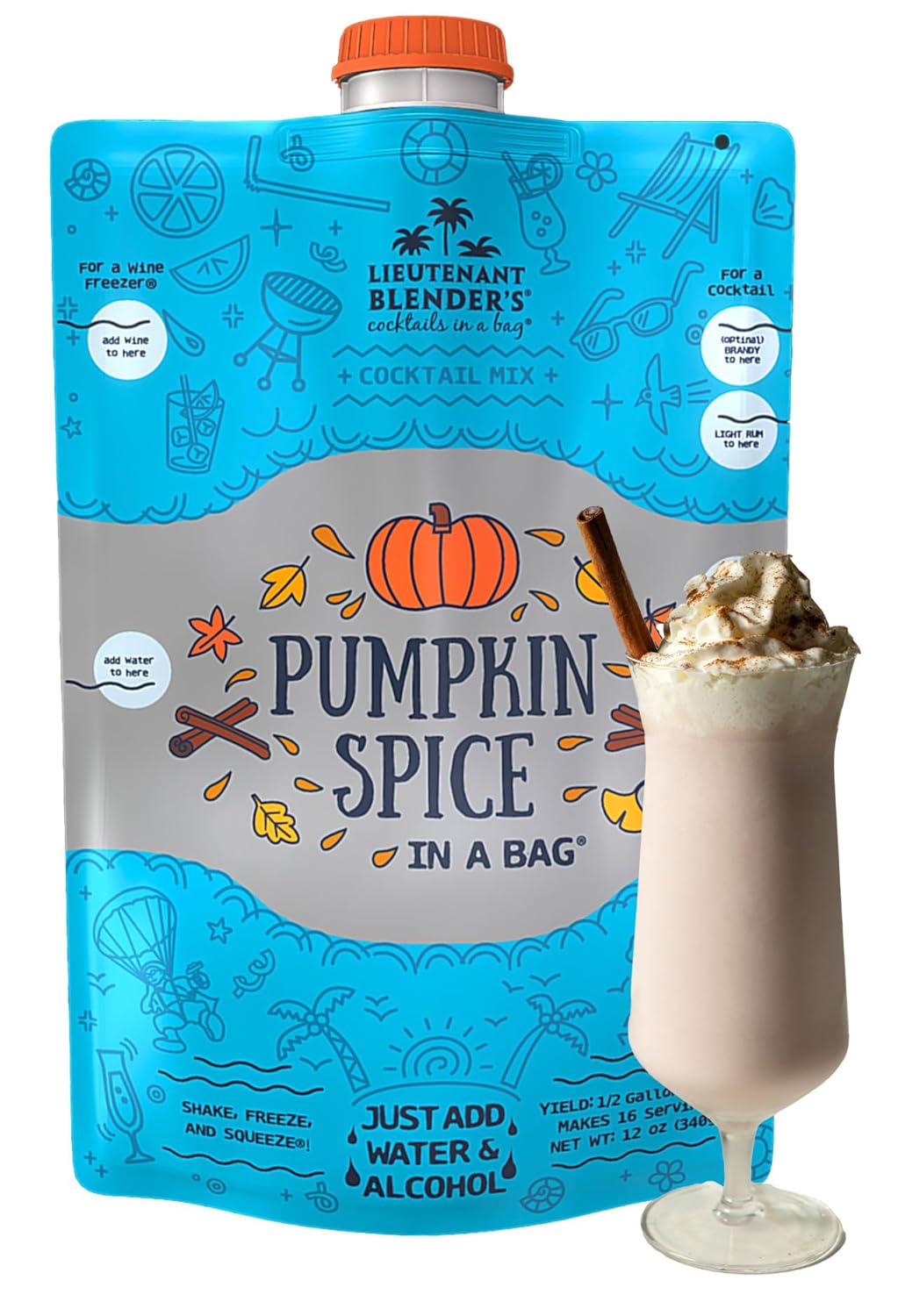 Lt. Blender's Pumpkin Spice in a Bag Cocktail Mixer - Each Bag Makes 1/2 Gallon of Cocktails - Add Alcohol or make as a Mocktail (Pack of 1)