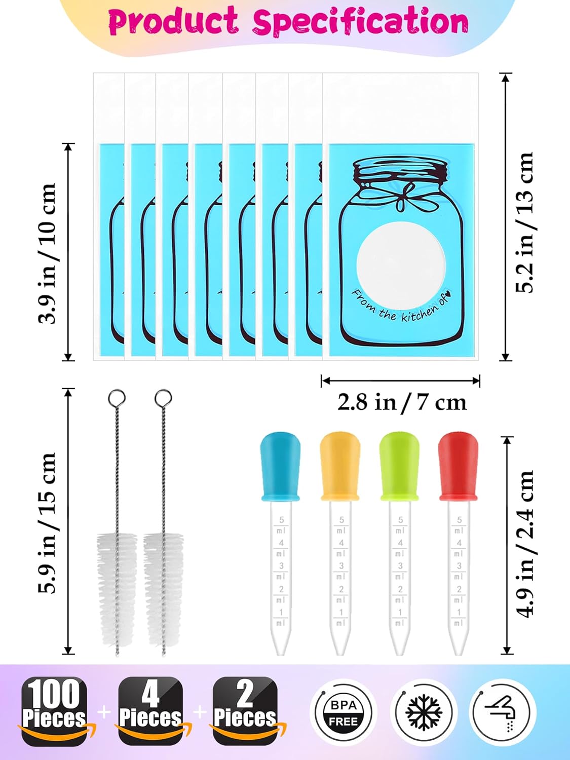 117Pcs Silicone Gummy Bear Molds Kit with 100 Wrappers, 5 Recipe Cards, 4 Droppers & 2 Brushes,Non-Stick Candy Mold for DIY Chocolate, Gummy Bears, Party Favors (Dinosaur, Bear, Fruits, Donut Shapes)