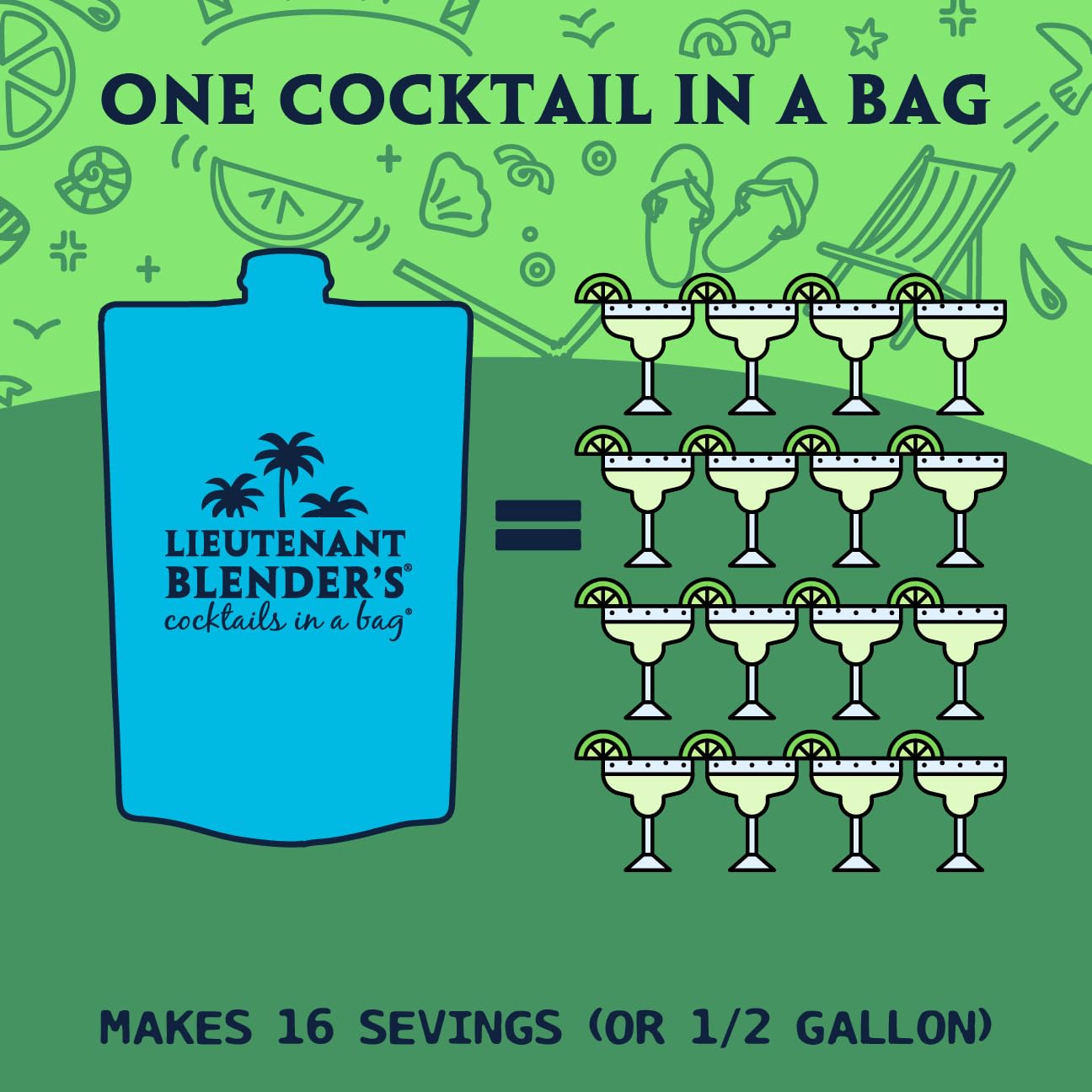 Lt. Blender's Margarita in a Bag - Margarita Mix - Each Bag Makes 1/2 Gallon of Frozen Margaritas – Non-GMO Cocktail Mix - No Margarita Machine Needed – Add Liquor, Wine or as a Mocktails (Pack of 1)