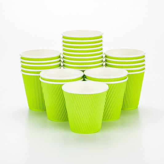 Restaurantware 8 Ounce Double Wall Disposable Coffee Cups, 25 Insulated Light Green Paper Cups with Ripple Wall Design, Lids Sold Separately, For Hot Beverages Like Tea, Hot Chocolate, &amp; More