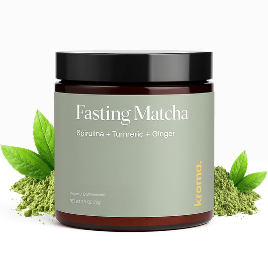 KROMA. Intermittent Fasting Matcha, 36 Servings, Organic Ceremonial Grade Powder, Zero Sugar Gluten Free Green Tea with Ginger, L Theanine, Spirulina, Turmeric, Matcha Latte Powder, Fasting & Energy Support
