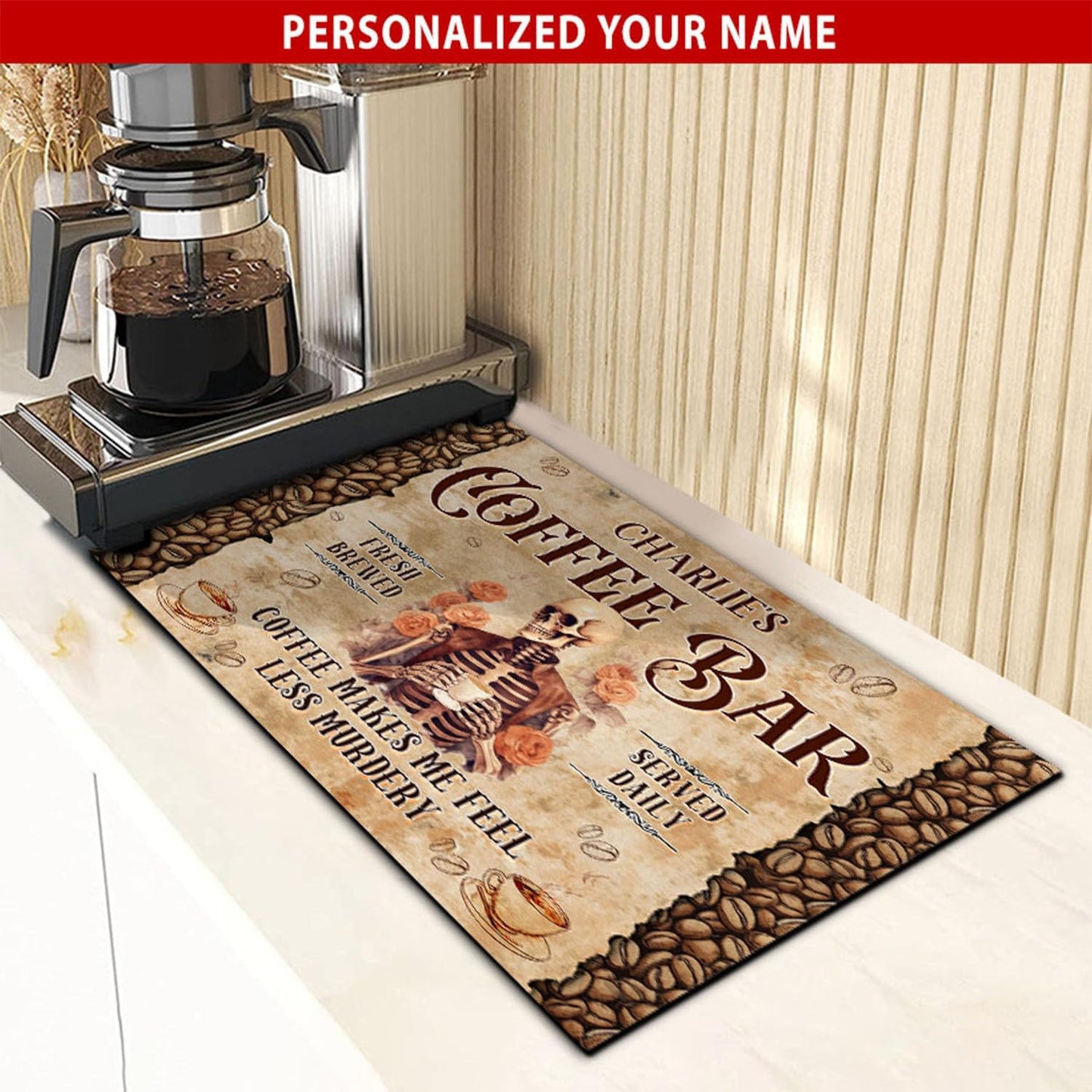 THUYPT Personalized Absorbent Coffee Mat for Counter, Coffee Drying Mat Coffee Bar Accessories, Kitchen Counter Coffee Maker Coffee Station Decoration (01)