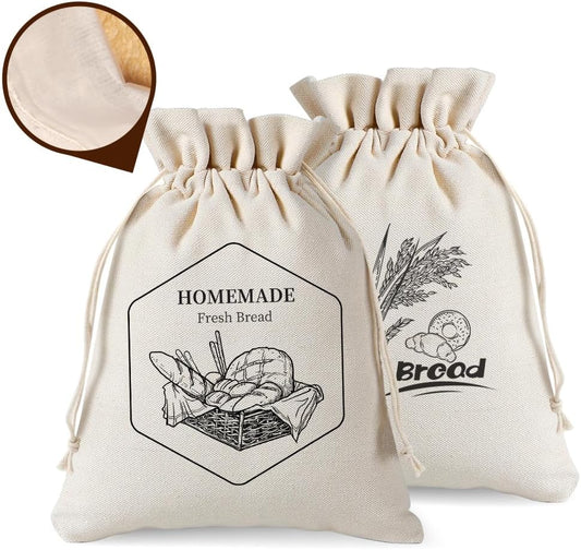 2 Pack of Bread Bags for Homemade Bread，Reusable Linen Sourdough Storage Bags with Plastic Liner,Cotton (17.7&quot; x12&quot;)