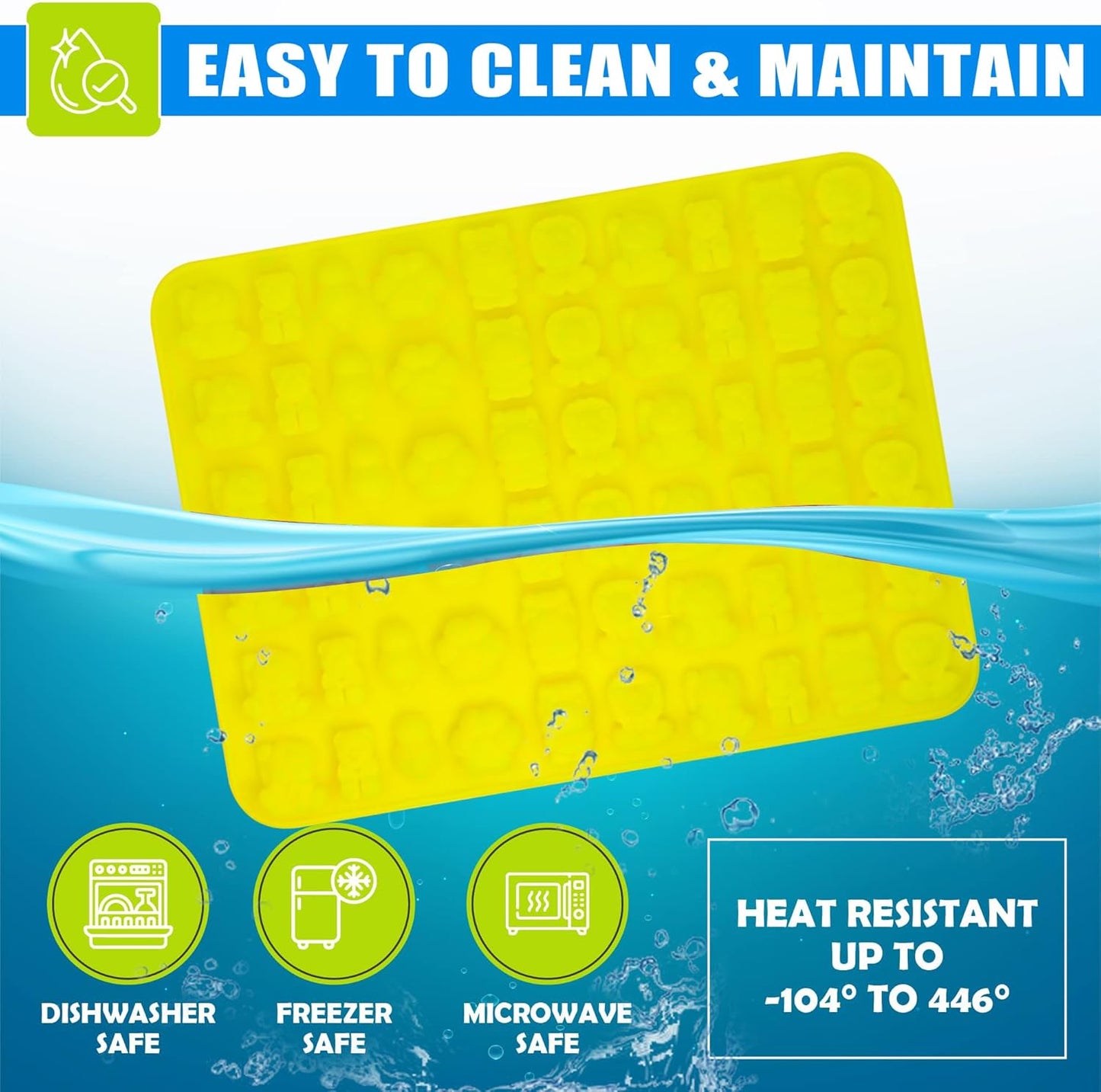 Silicone Gummy Molds Set of 4, Non-stick Candy Chocolate Molds with 2 Droppers 2 Clean Brush, Includes Dinosaur Bear Fruit Animal Shape