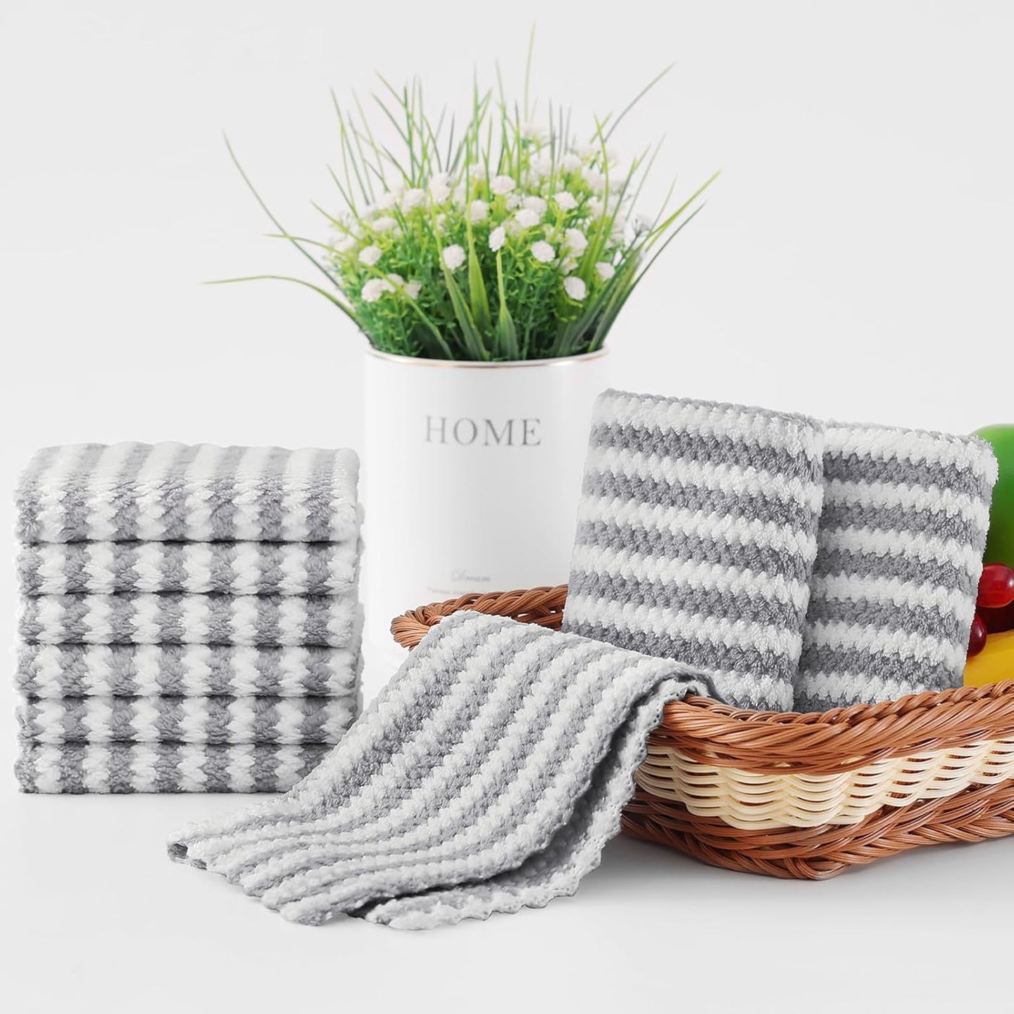 Homaxy 18 Pack Kitchen Dish Cloths, Ultra Soft and Absorbent Dish Towels, Reusable Fast Drying Microfiber Cleaning Cloth, Coral Velvet Wave Design No-lint,10 x 10 inches, Grey