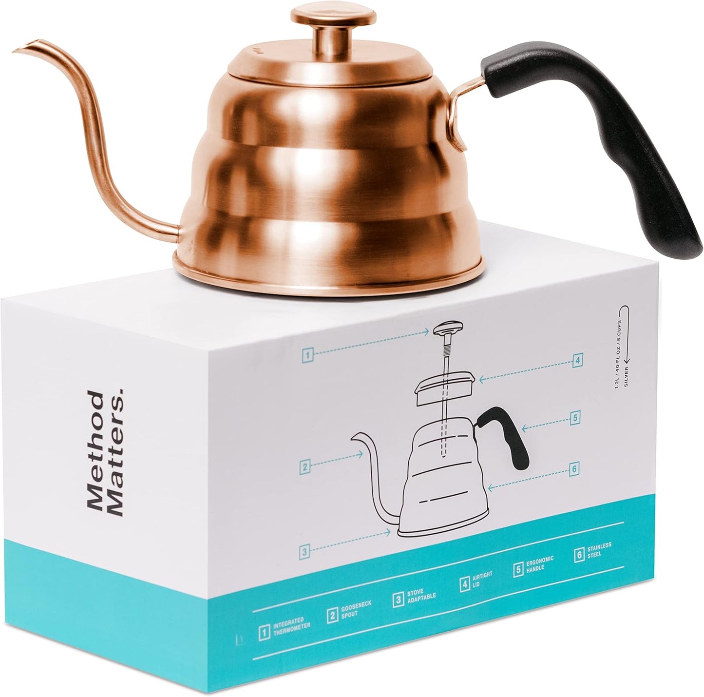 Barista Warrior Pour Over Coffee Kettle with Thermometer – Gooseneck Kettle for Coffee and Tea, Stainless Steel for All Stovetops (Copper Coated, 1.0 Liter, 34 fl oz)