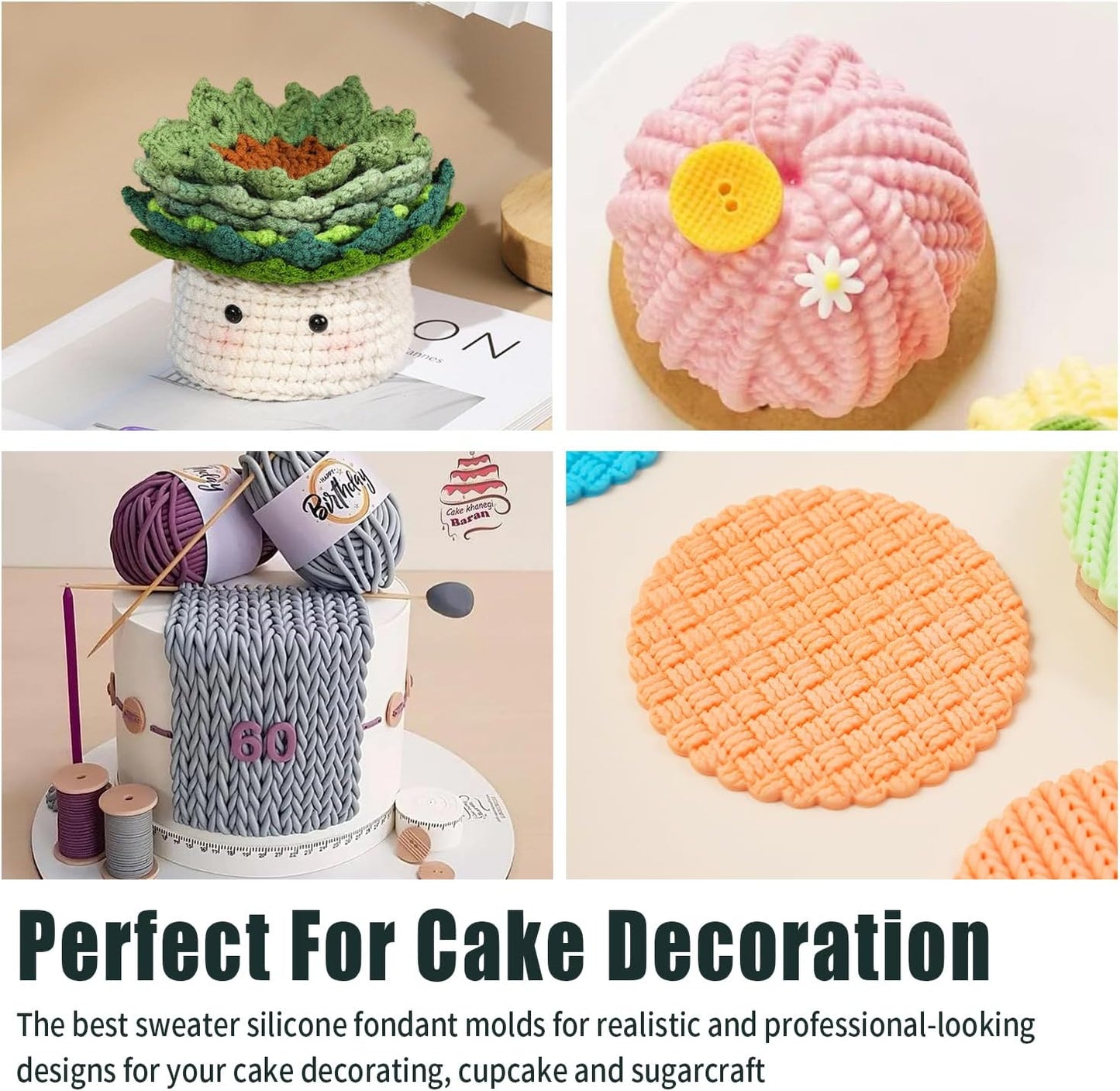 KALAIEN Sweater Texture Fondant Impression Mats Knit Fondant Embosser Texture Mats for Clay Cake Decorating Fondant Molds 1Pcs(Style 2)